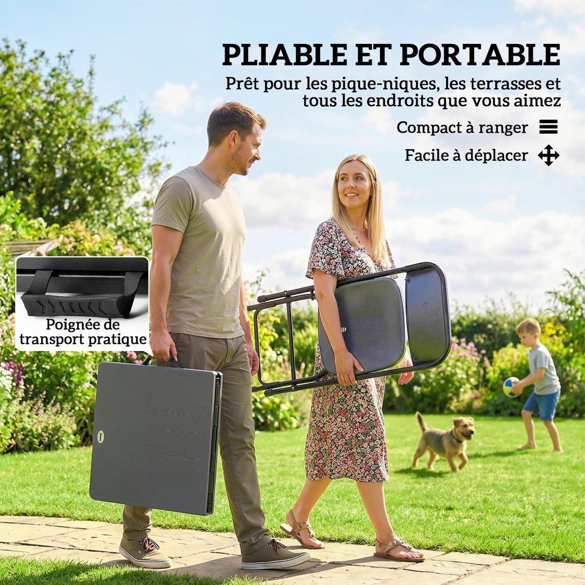 Salon de jardin pliable 4 places gris, OUTSUNNY