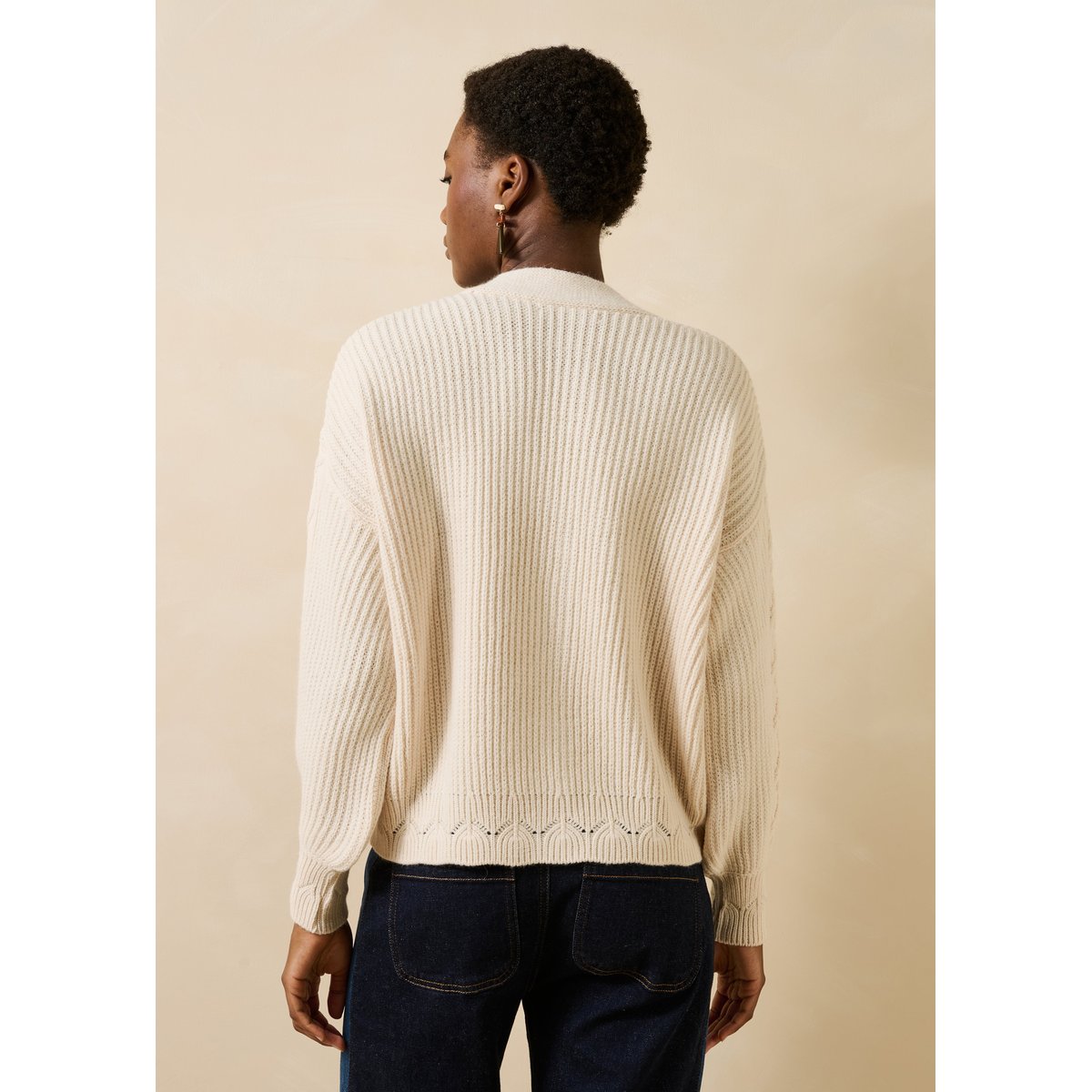 Gilet court manches longues col V ecru, LA FEE MARABOUTEE