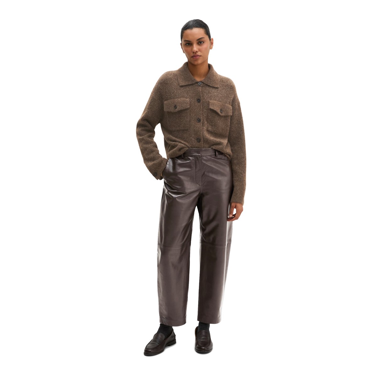 Cardigan coupe classique en un mélange doux de poils de yack et de laine d'alpaga marron, MARC O'POLO