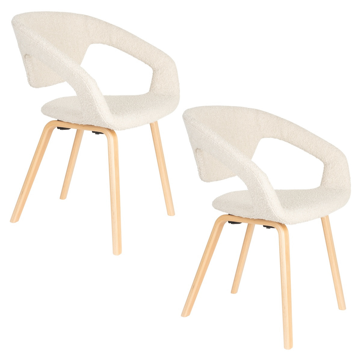 Lot de 2 chaises en tissu bouclé - FLEXBACK blanc, ZUIVER
