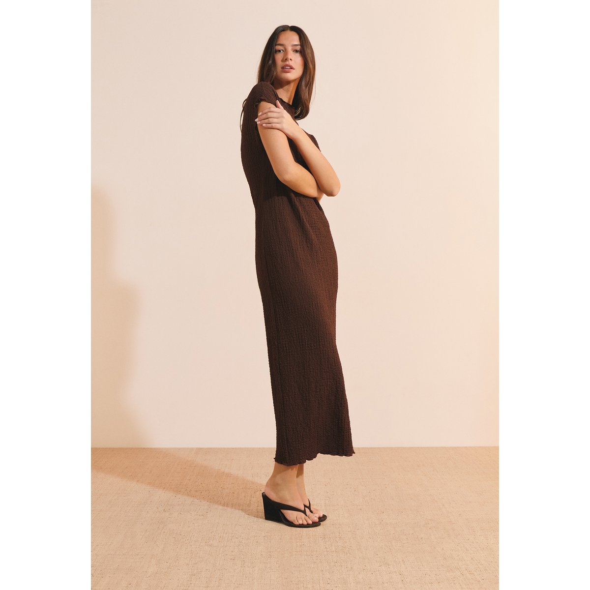 Robe longue matiérée ROLIE chocolat, ETAM
