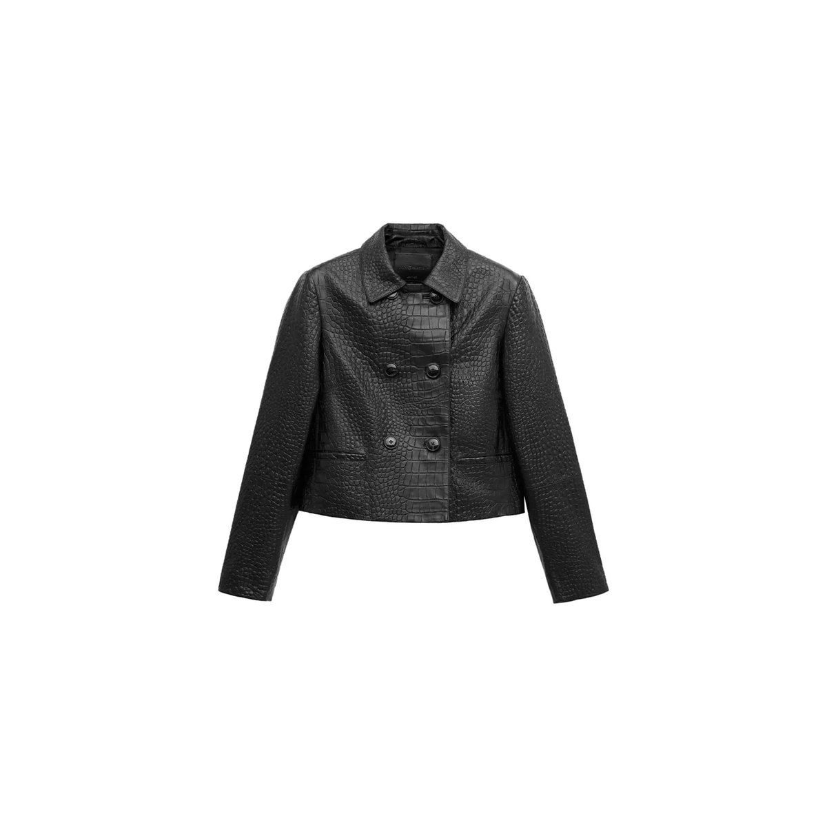 Veste cuir double boutonnage noir, MANGO