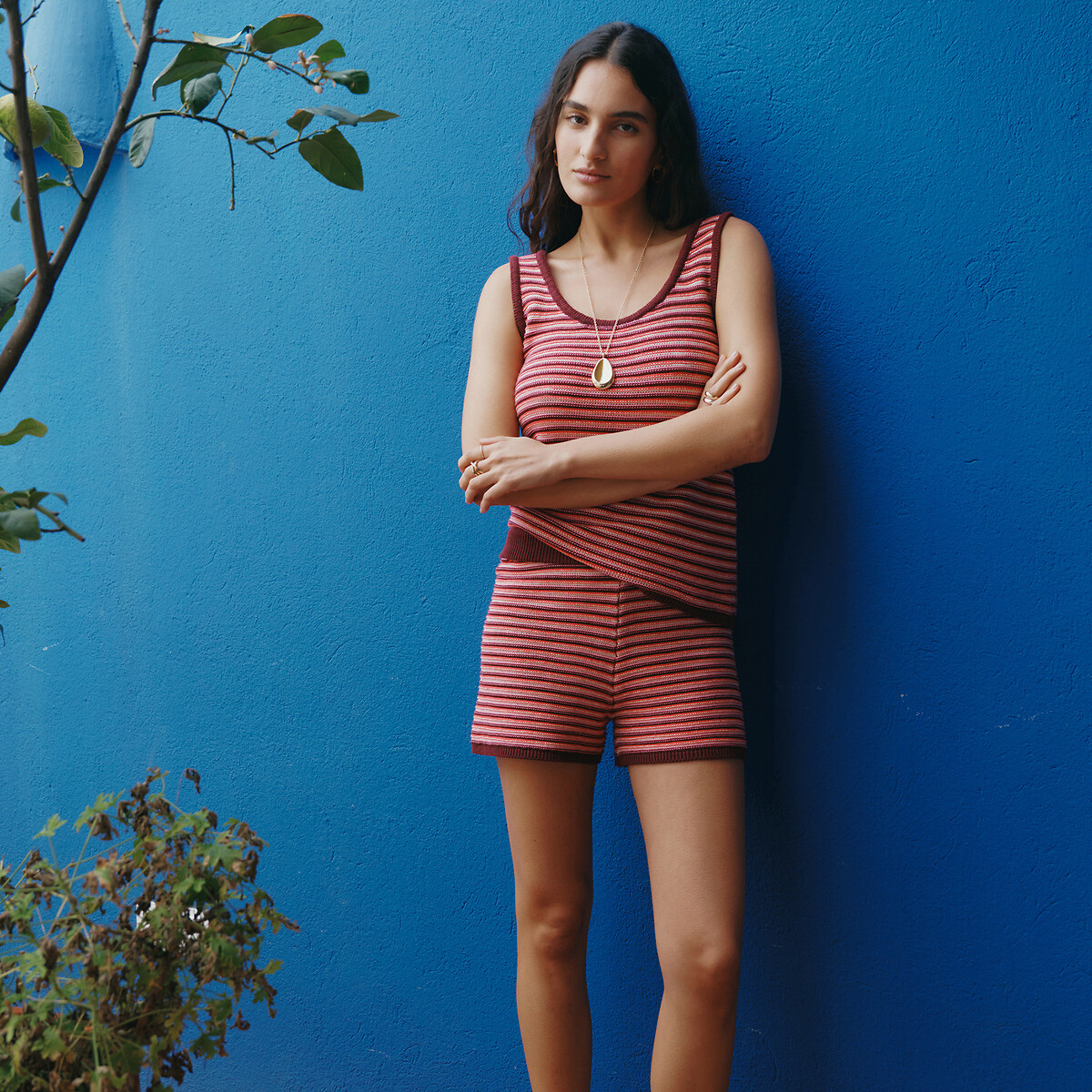 Short rayé en maille rayé rose, LA REDOUTE COLLECTIONS