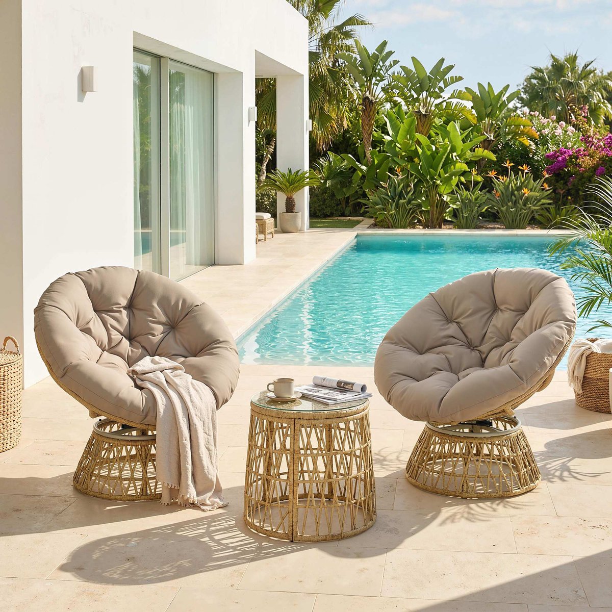 Ensemble salon de jardin 2 fauteuils beige, OUTSUNNY