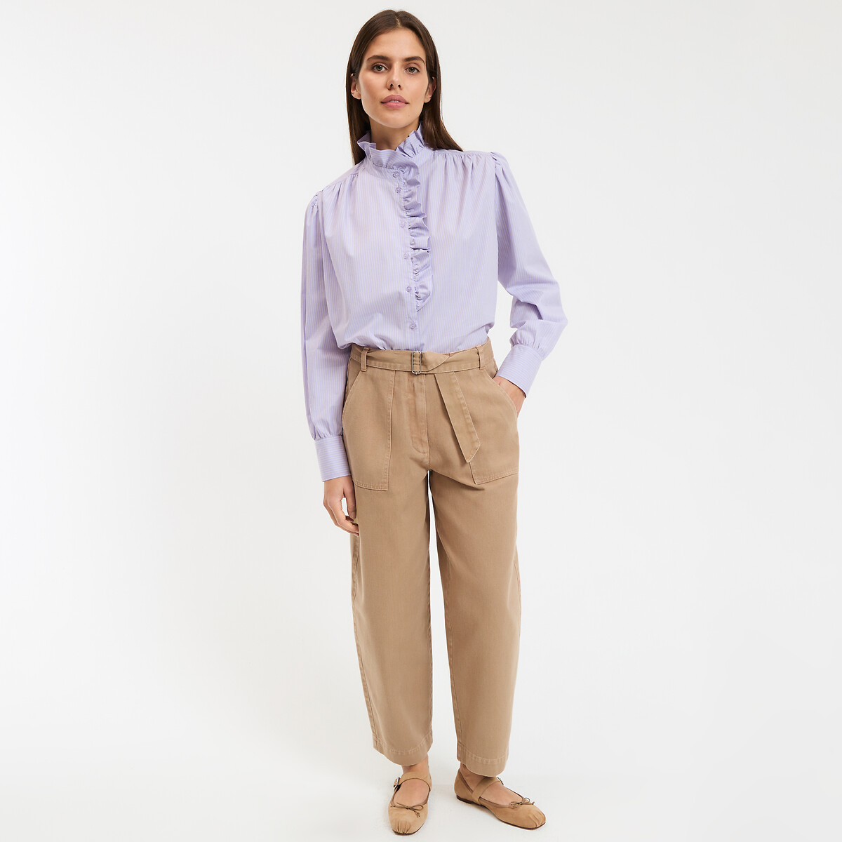 Camicia a righe, collo vittoriano, Signature CHARLÈNE rigato viola, LA REDOUTE COLLECTIONS