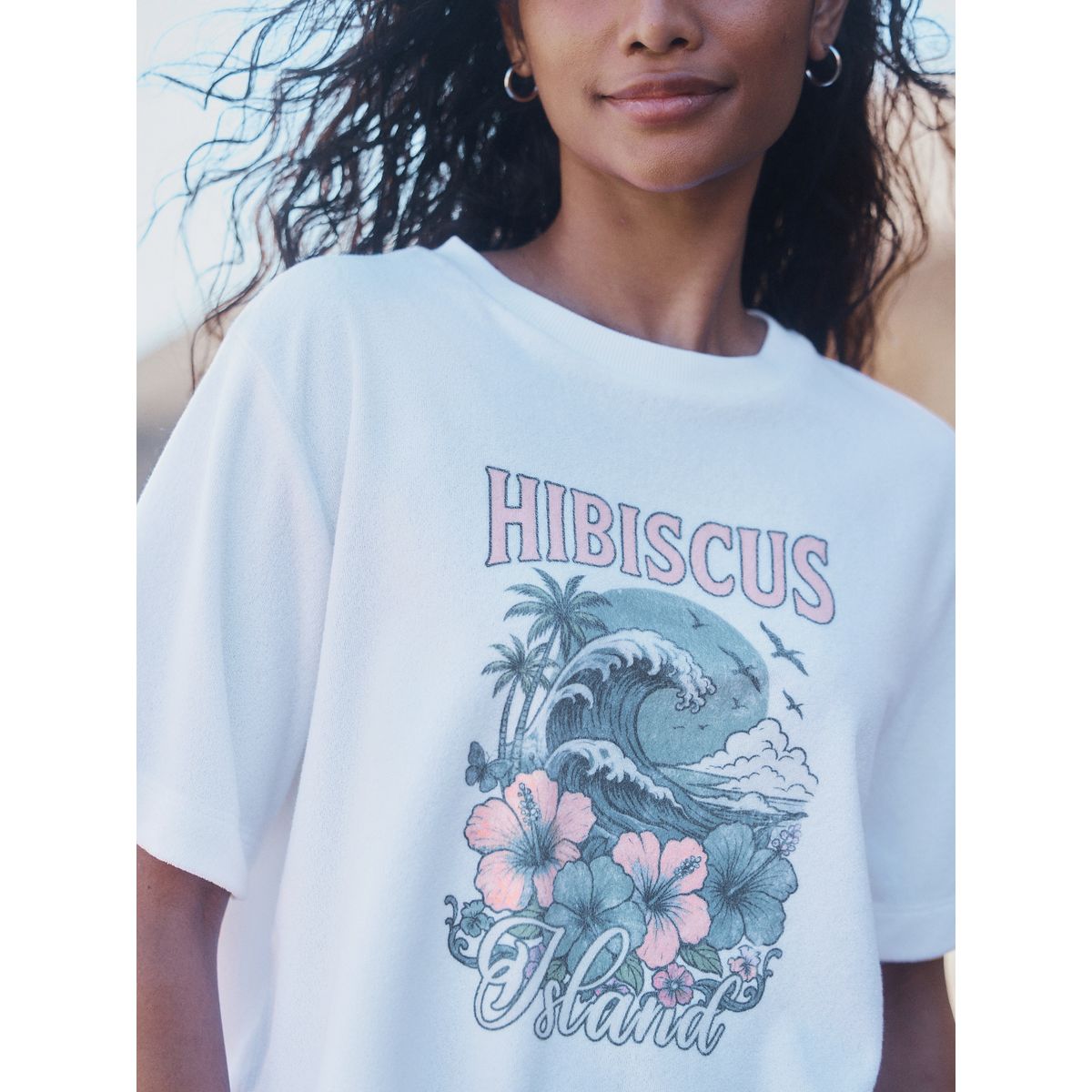 T-shirt à motif vague en tissu éponge blanc, NEXT