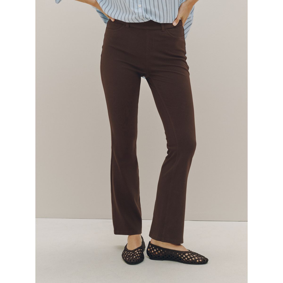 Legging évasé en jersey denim, lot de 2 noir/marron chocolat, NEXT