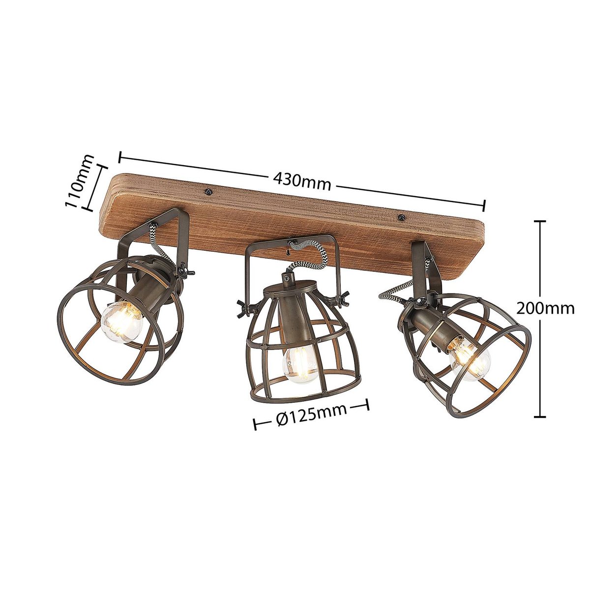 Plafonnier en bois vintage, Rutger noir, marron, LINDBY