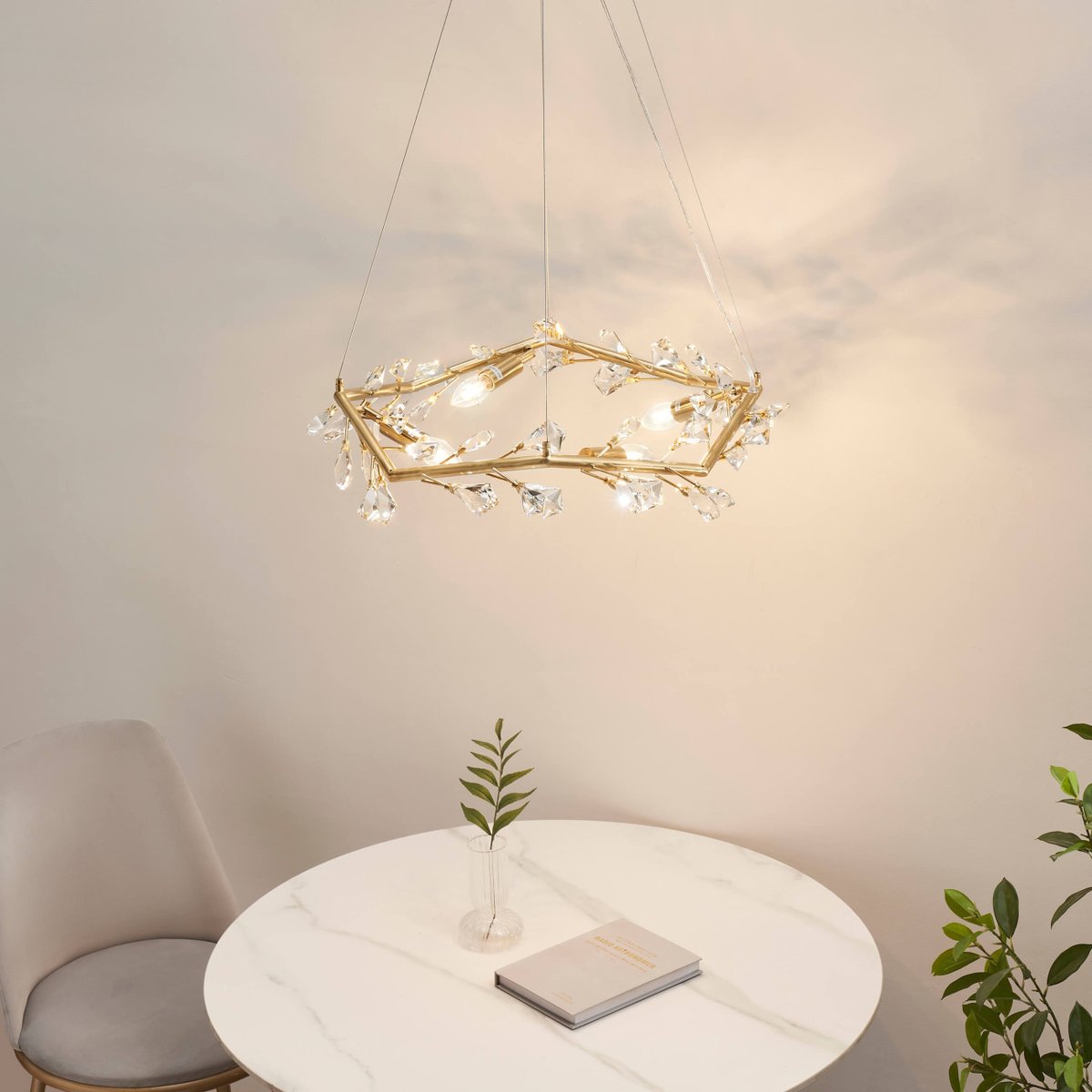 Suspension avec feuillage cristal - SOLARANA laiton, KOSILUM