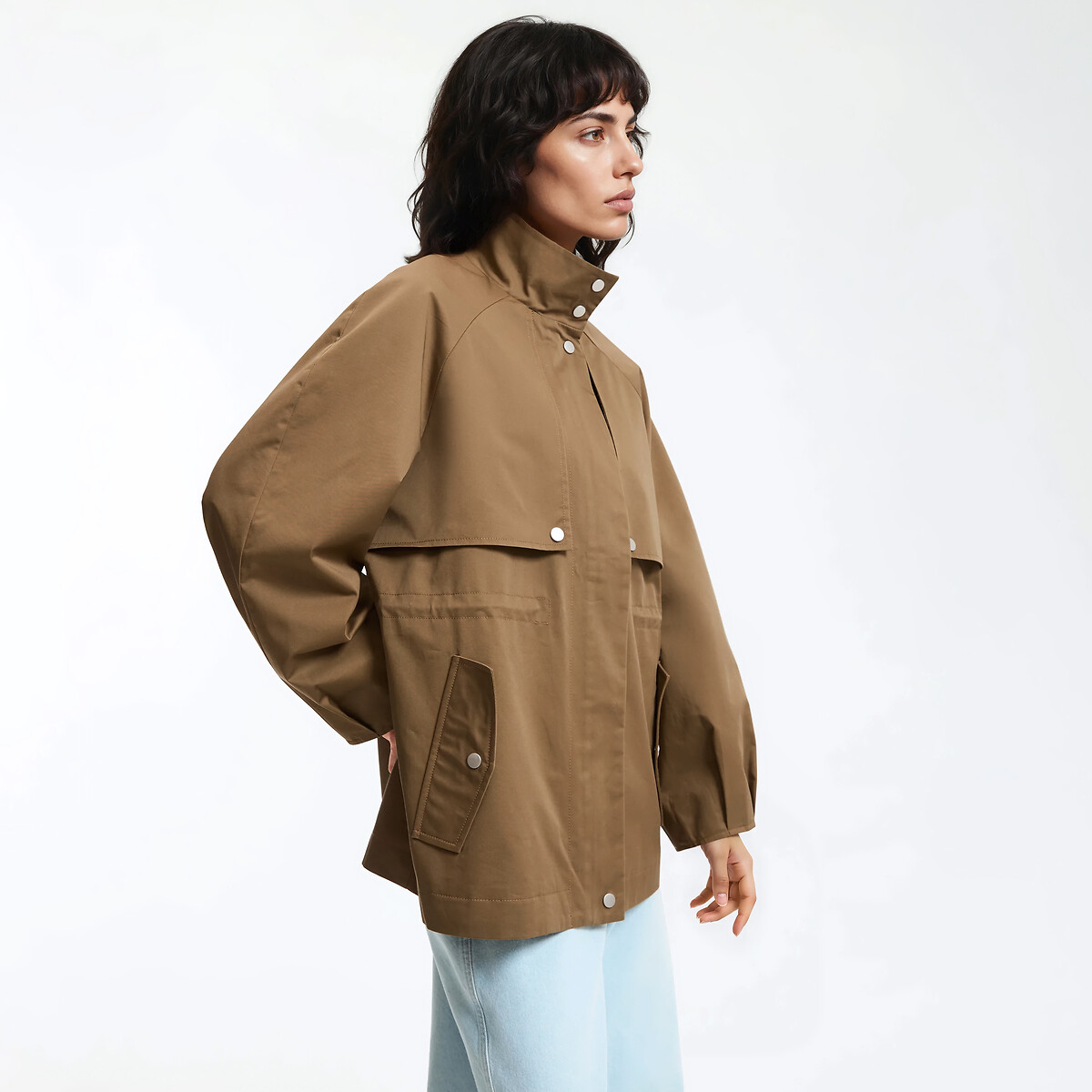 Trench court zippé à manches ballon vert kaki, LA REDOUTE COLLECTIONS