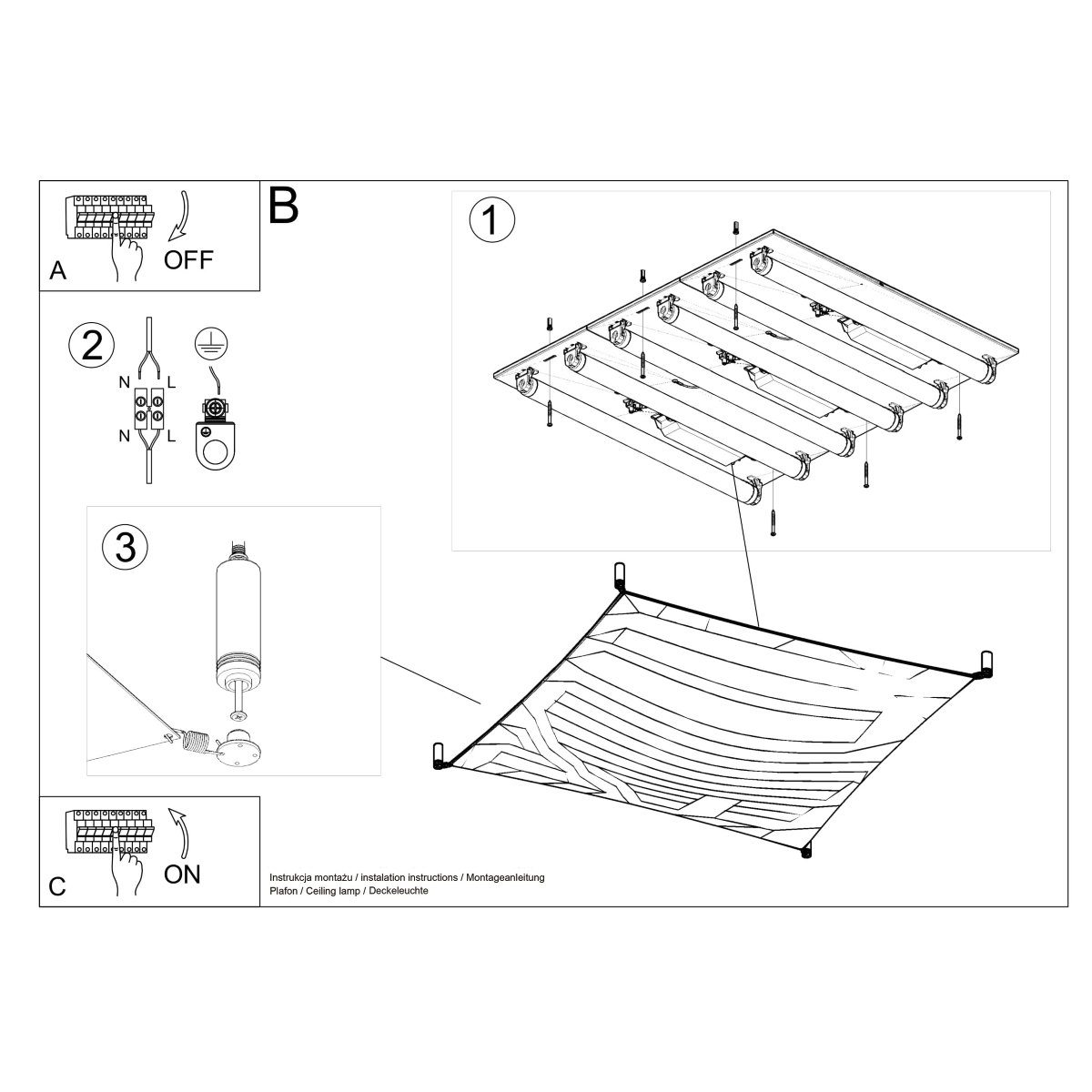 Plafonnier Tissu Blanc G13 3 Luna blanc, EDEN