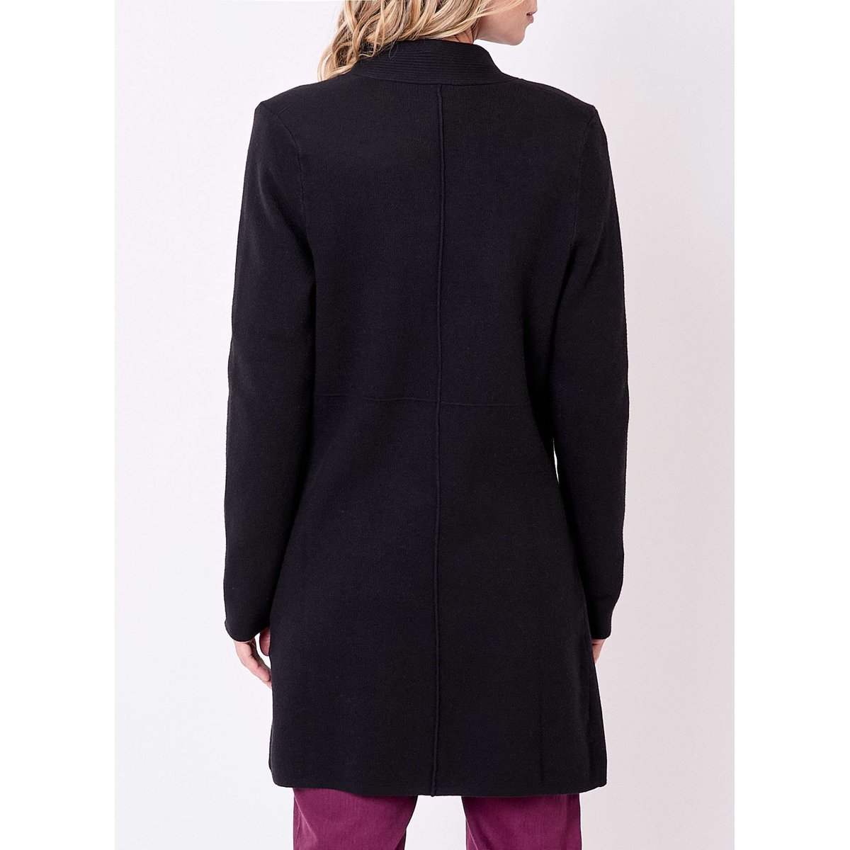 Gilet uni long en maille SACHEON noir, LA FIANCÉE