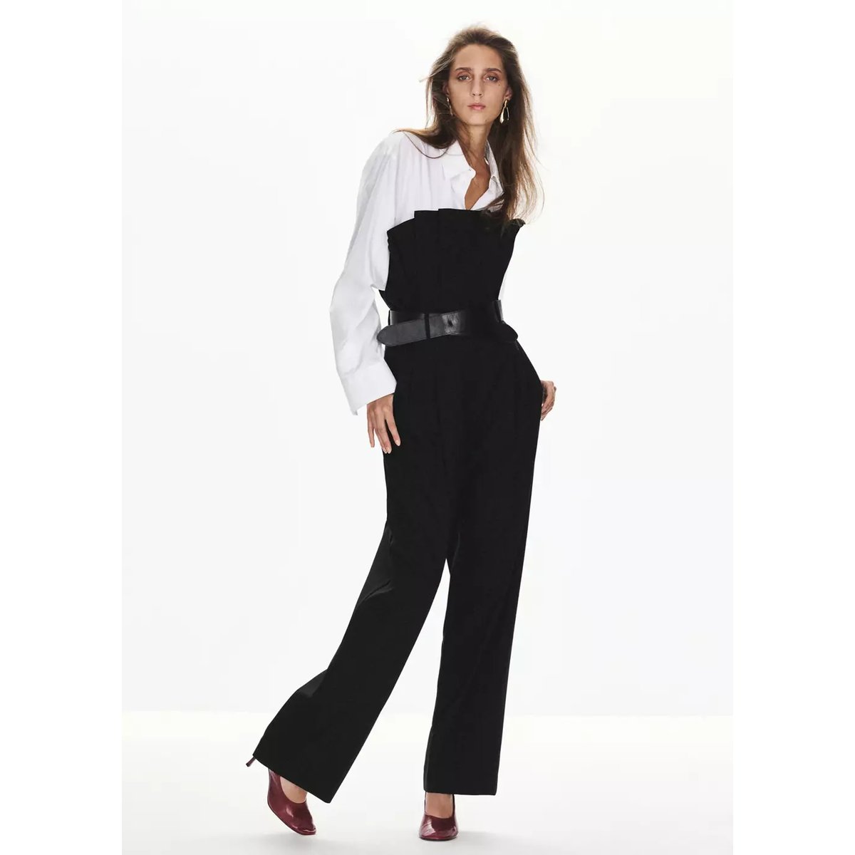 Combinaison bustier ceinture noir, MANGO
