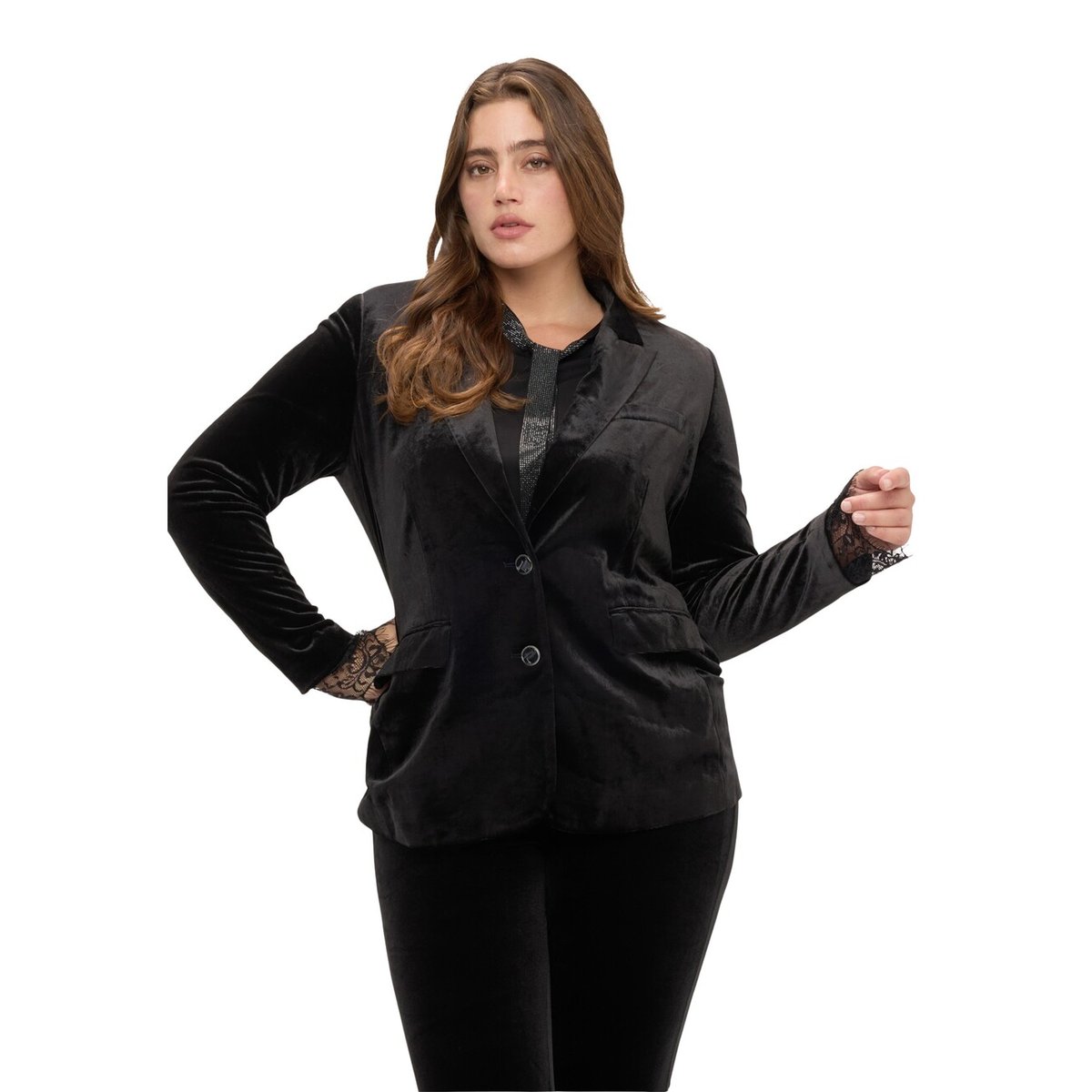 Blazer avec poignets en dentelle noir, FIORELLA RUBINO