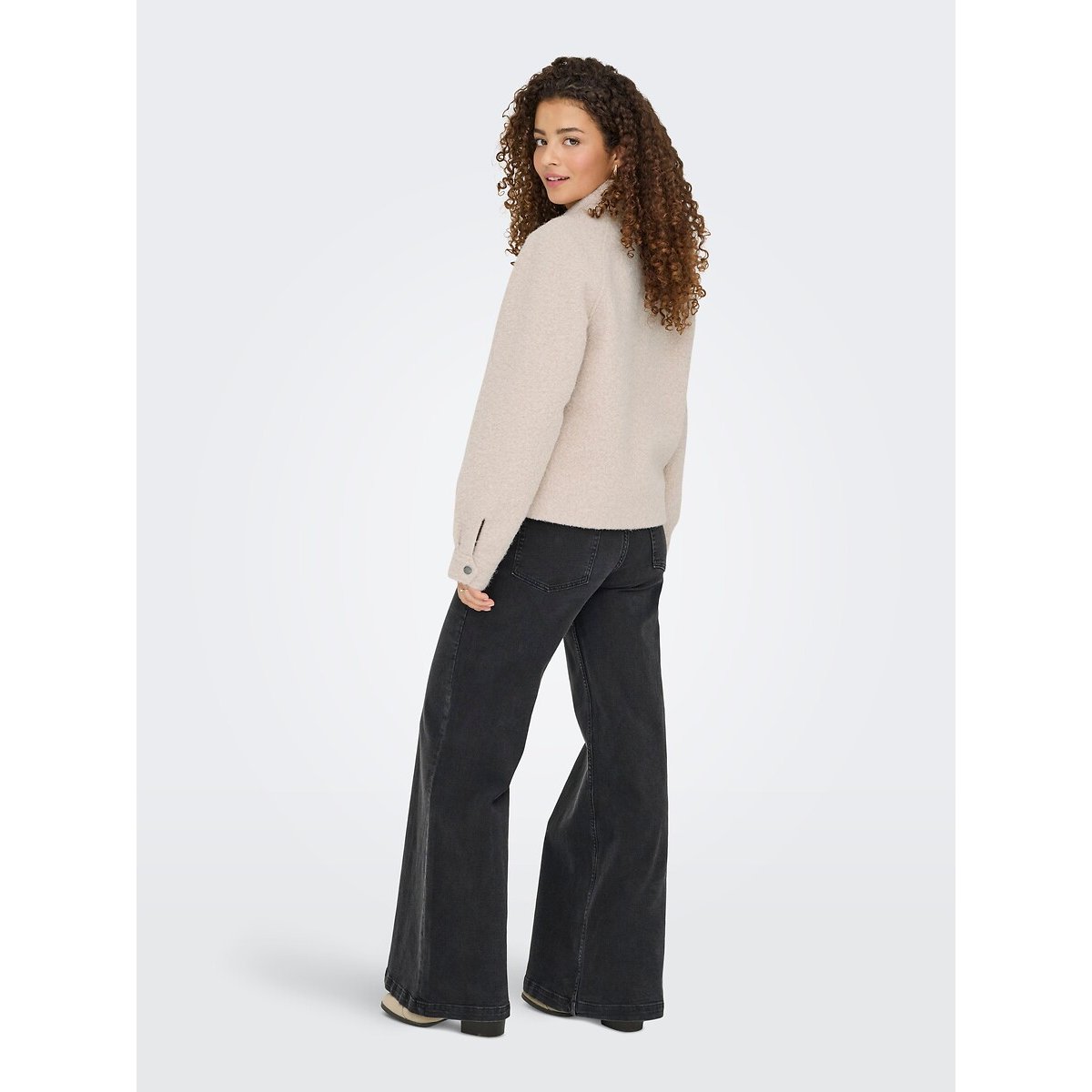 Manteau court zippé col polo beige, ONLY