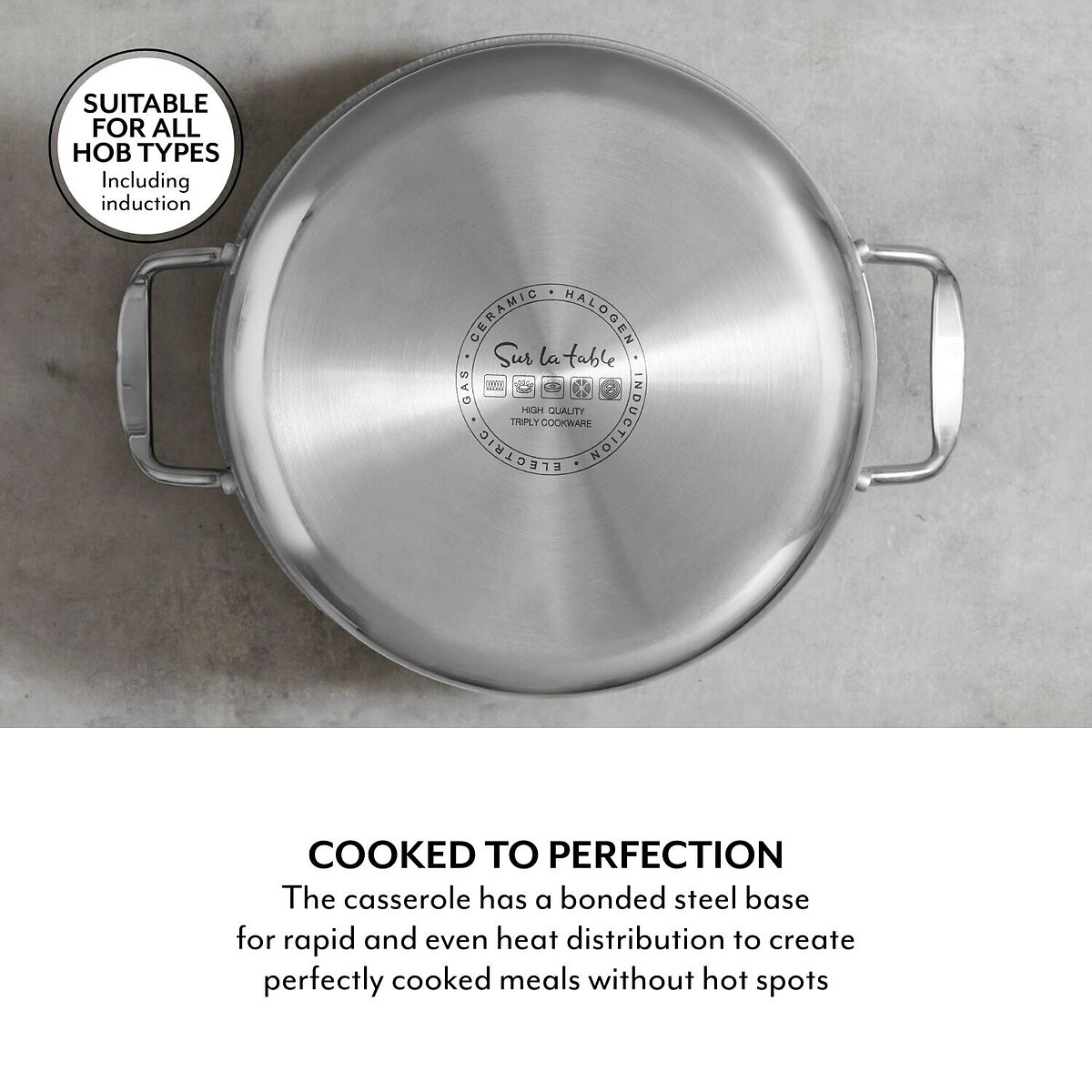 24cm SLT Core Tri-ply Casserole with Lid silver-coloured, SUR LA TABLE