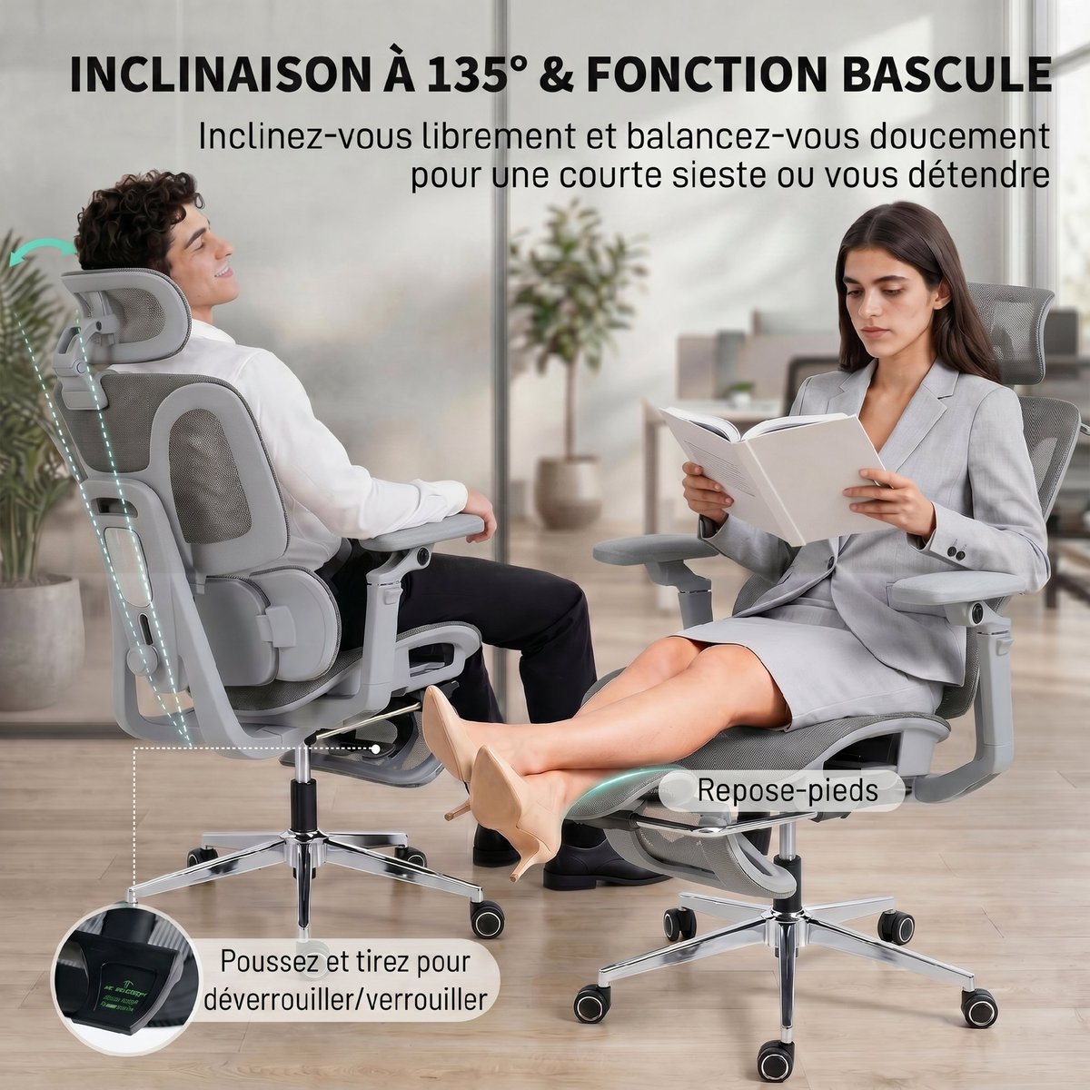 Chaise de bureau Maille (100% polyester) Gris gris, HOMCOM