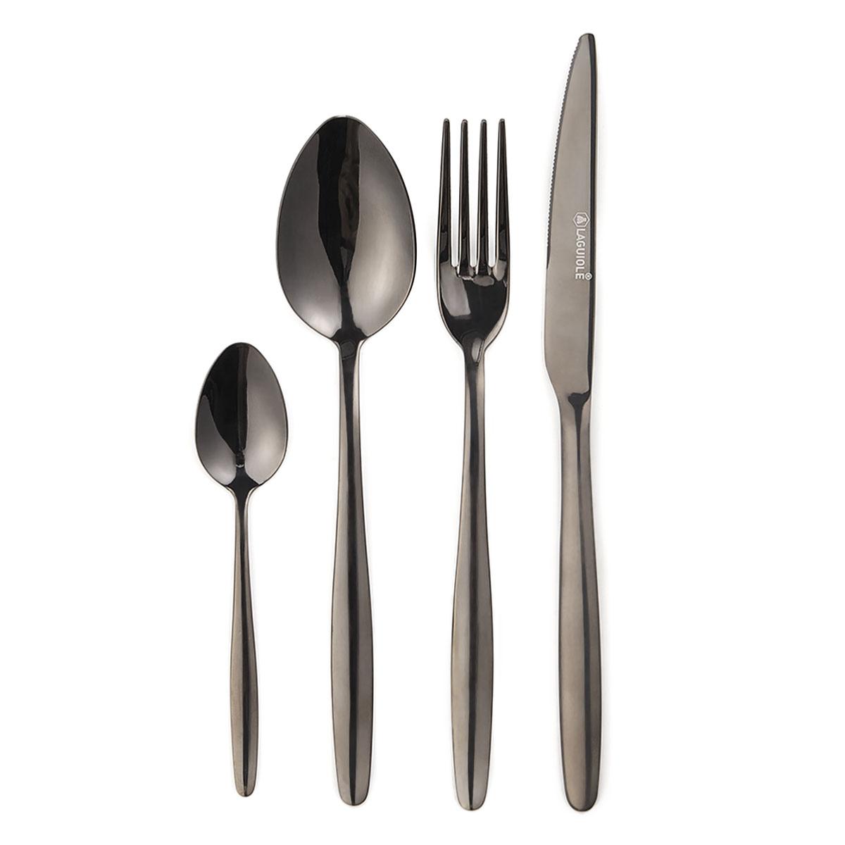 Ménagère 24 pièces - "Cléa noir" argent, LAGUIOLE CUISSON