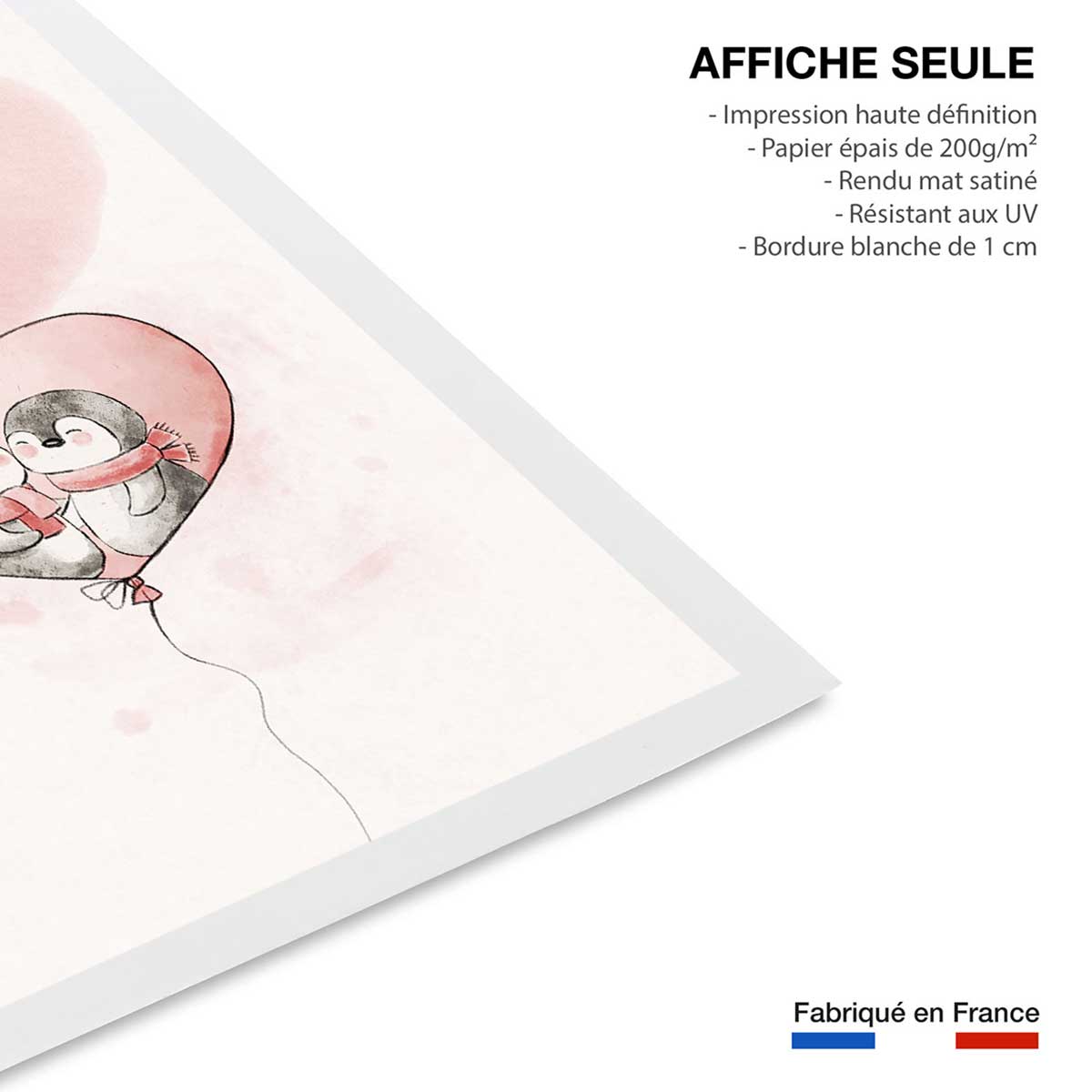 Affiche enfant pingouin amoureux affiche seule, HEXOA