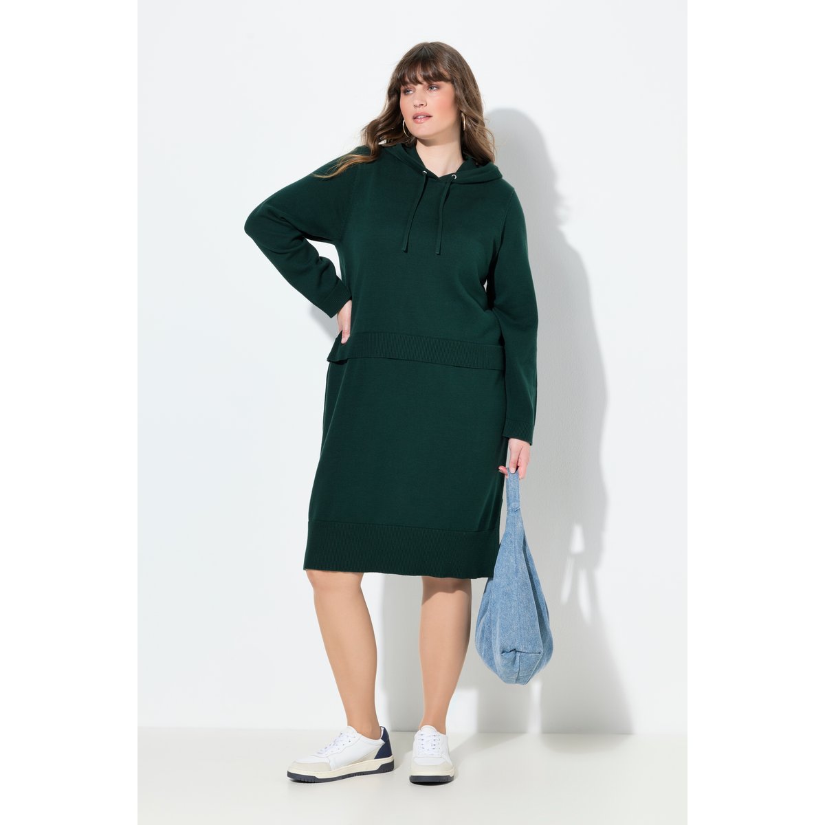 Robe maille, capuche, coton bio vert émeraude, ULLA POPKEN