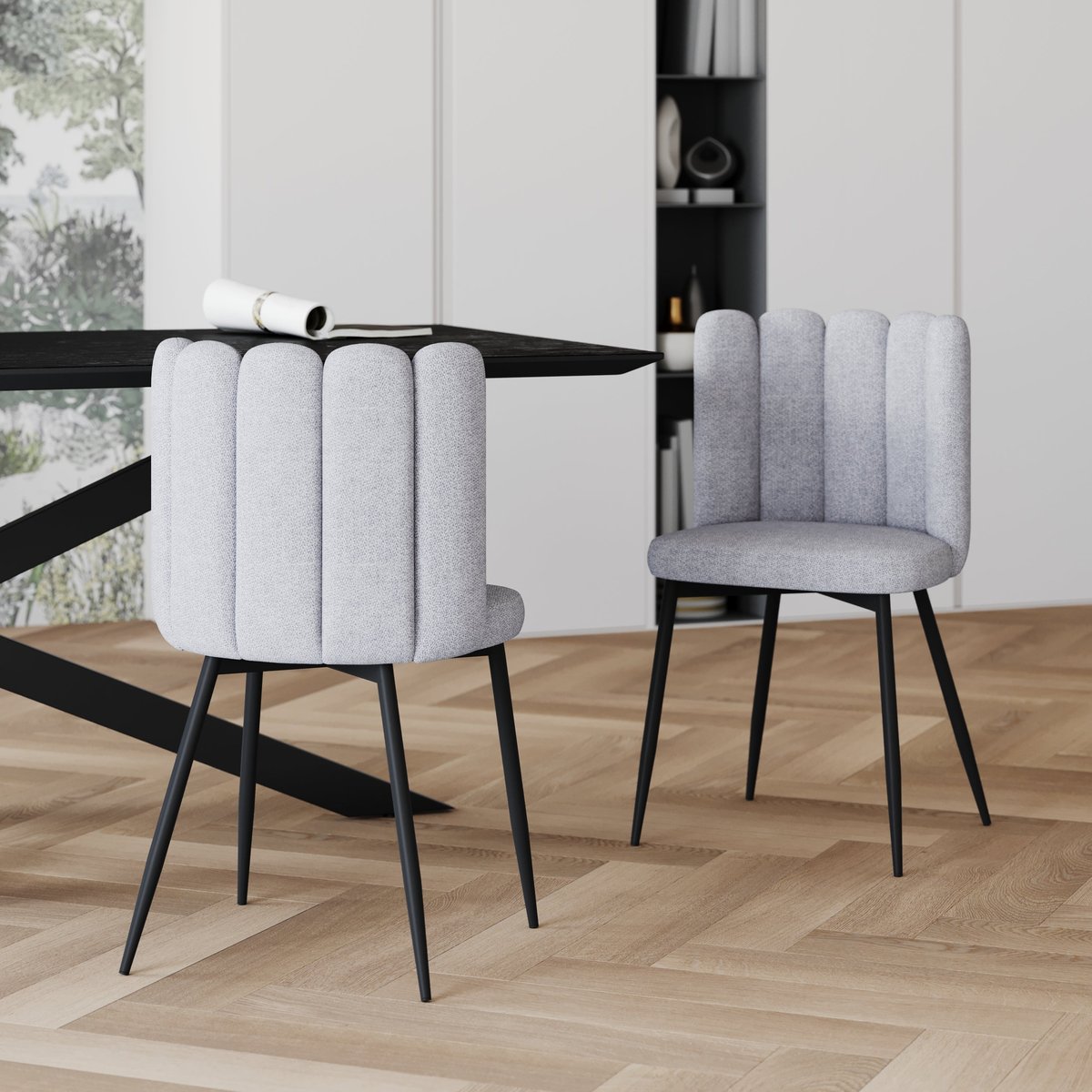 Lot de 2 chaises en tissu et pieds en métal - ROSY gris chiné, MAISON PAVANE