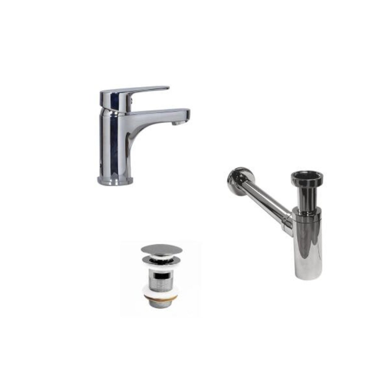 Robinet bec bas TAP + bonde CLINT + siphon SIMON chromé, MOB IN