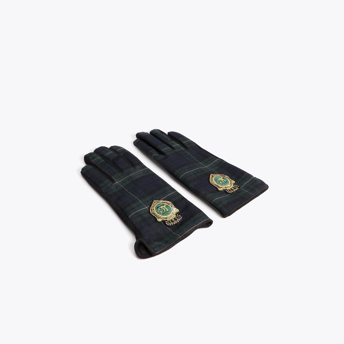 Gants à carreaux avec écusson brodé vert sapin, LOLA CASADEMUNT