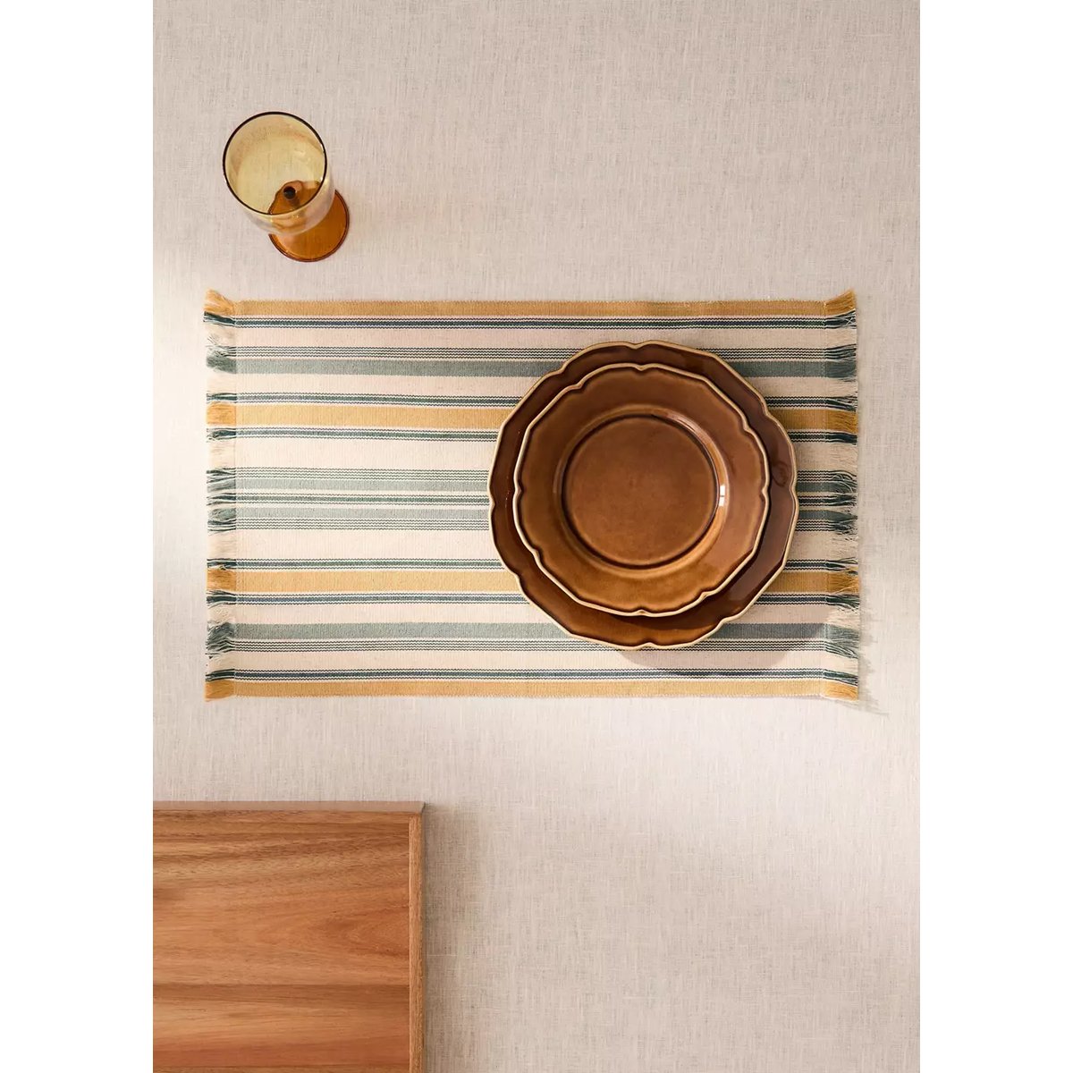 Set de table en coton à rayures ocre, MANGO HOME