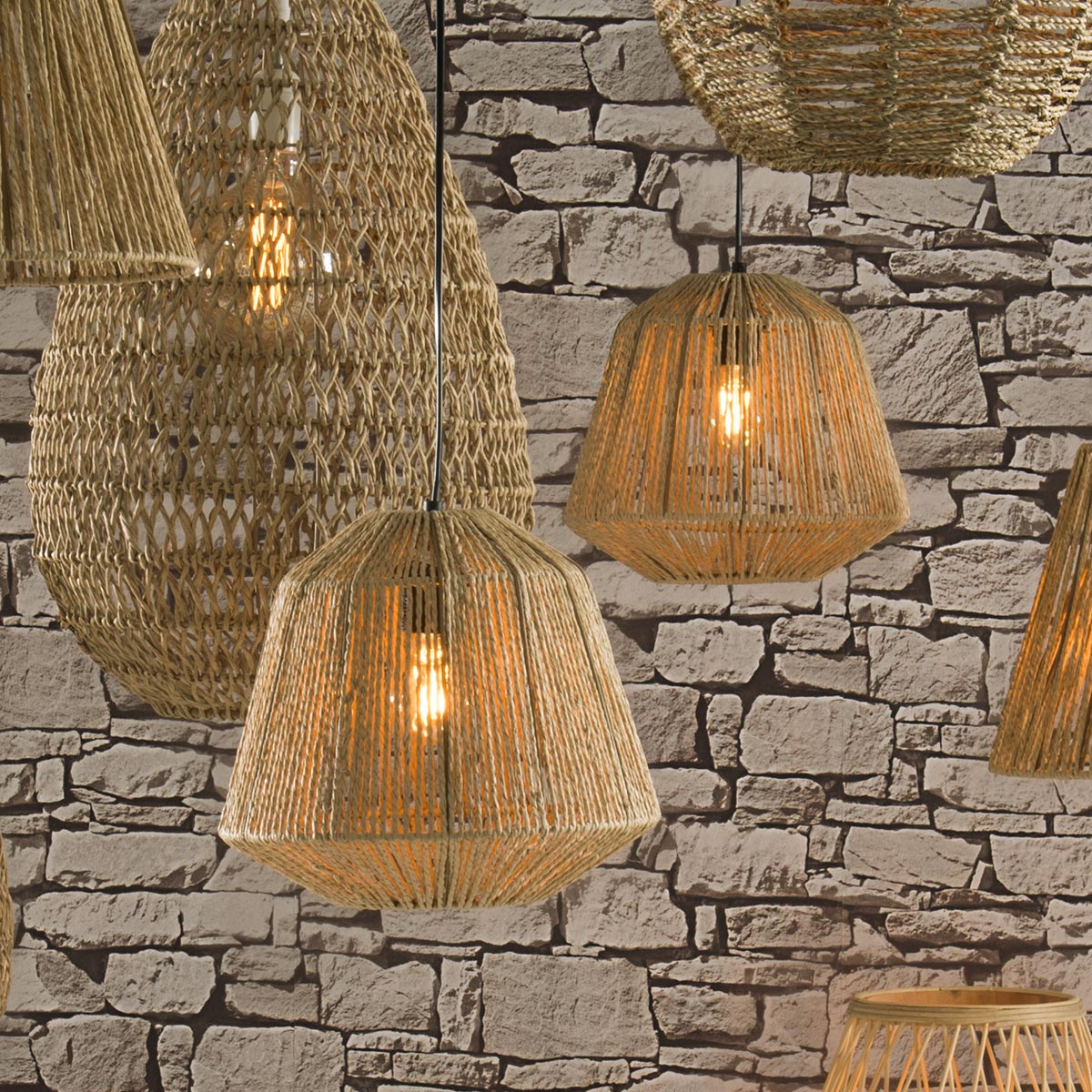 Suspension corde tressée JILY beige, ATMOSPHERA