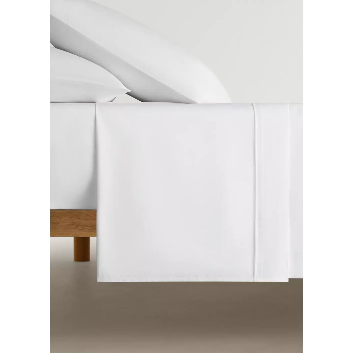 Drap percale de coton 500 fils détail passepoilé arrondi lit 90 cm blanc, MANGO HOME