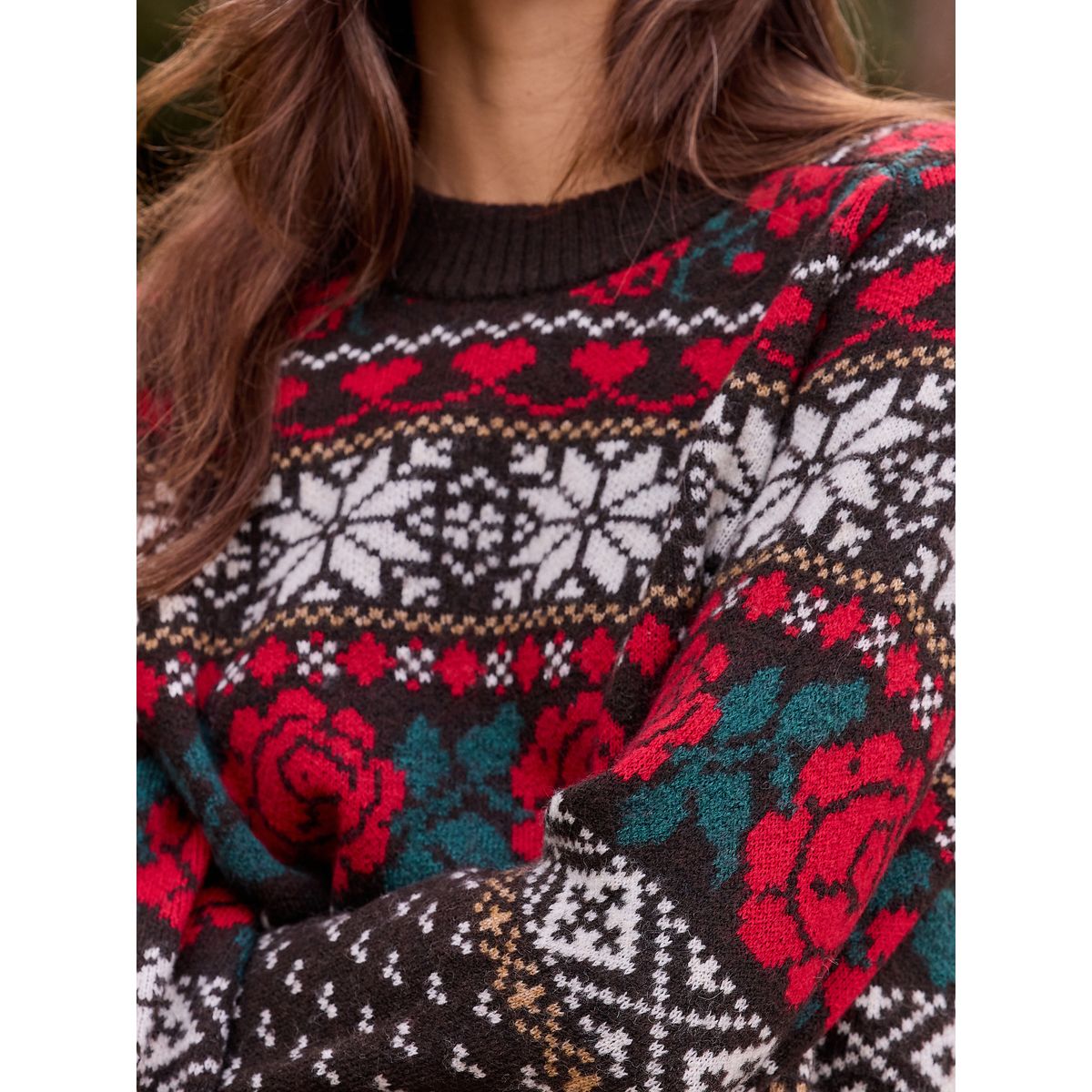 Pull ras du cou en maille avec laine fairisle marron chocolat, NEXT
