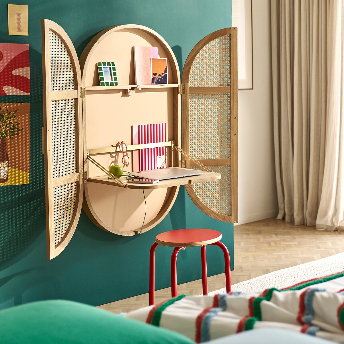 Bureau mural, Mathéo plaqué chêne naturel, LA REDOUTE INTERIEURS
