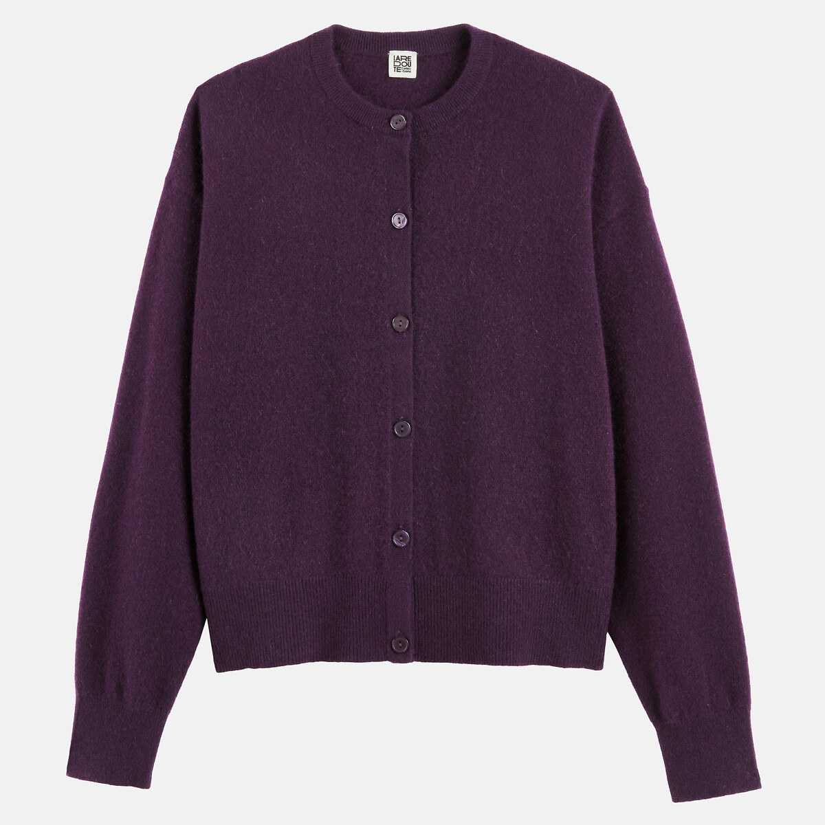 Cárdigan de punto fino de cachemira con cuello redondo violeta oscuro, LA REDOUTE COLLECTIONS