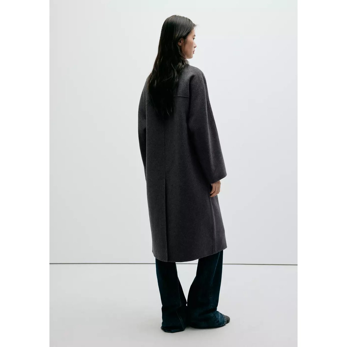 Manteau laine fait main gris chiné foncé, MANGO