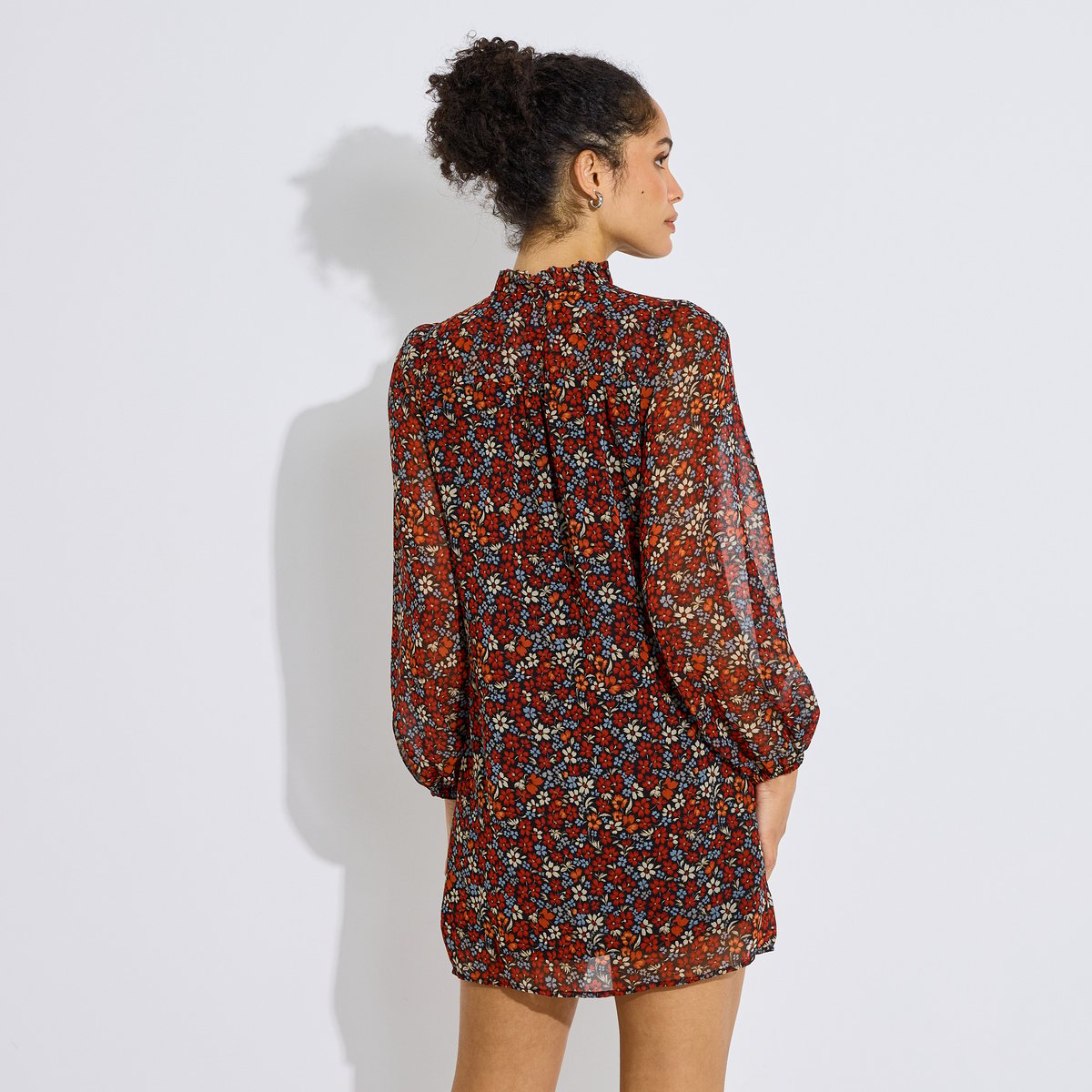Robe courte imprimé fleurs orange rouge, GRAIN DE MALICE