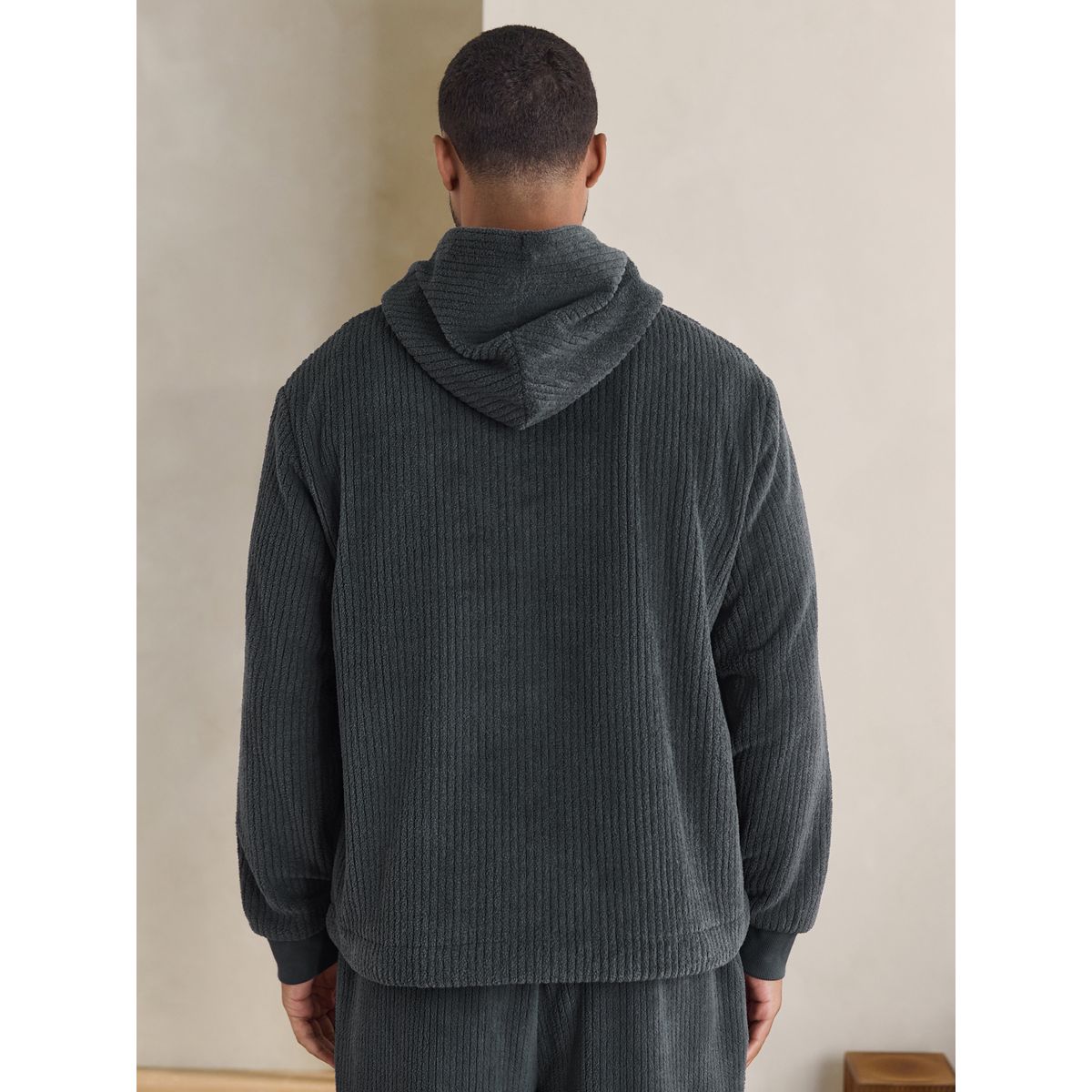 Sweat à capuche côtelé texturé en peau lainée gris ardoise, NEXT