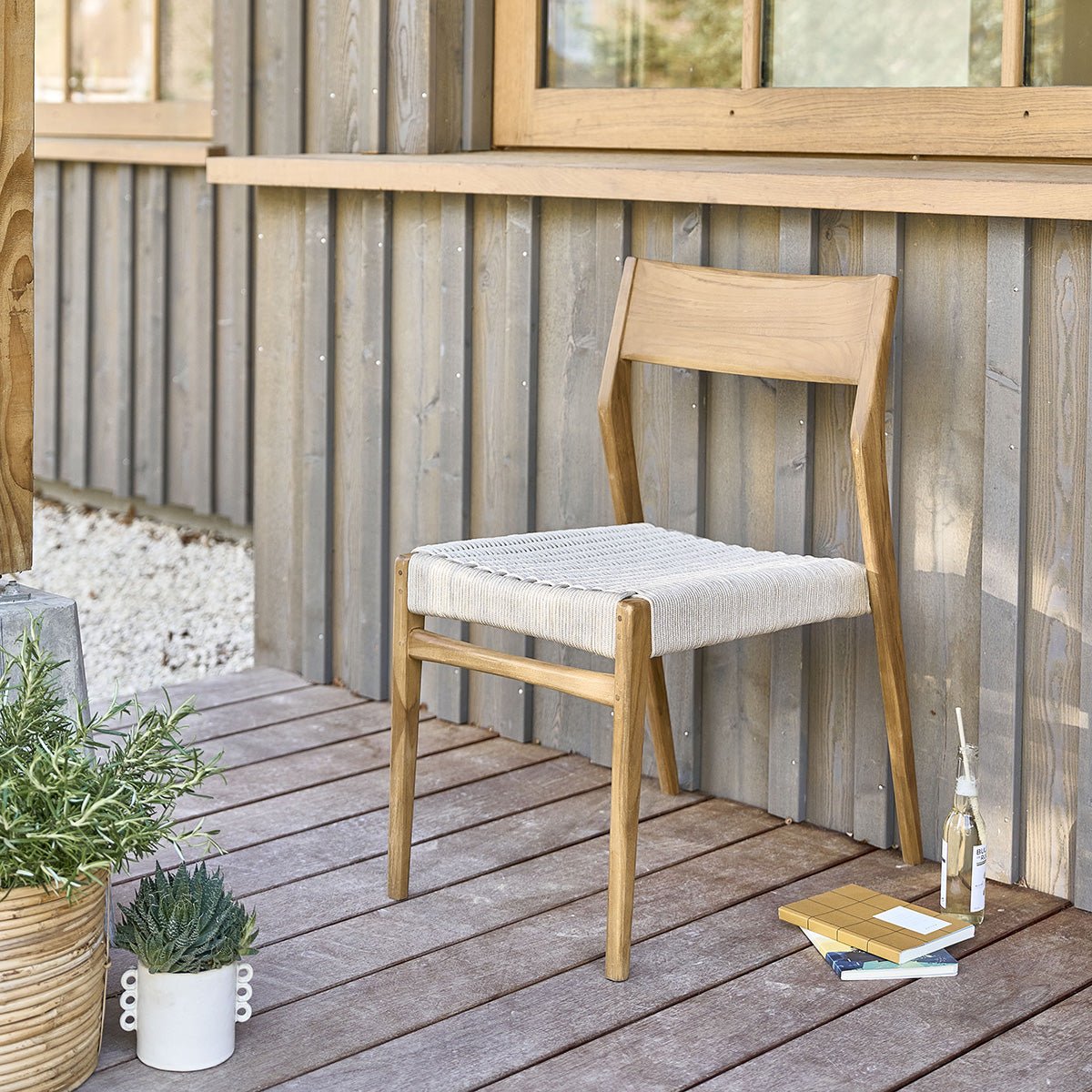 Chaise de jardin en teck massif et cordage  LIVIE beige, BERAH GETAH