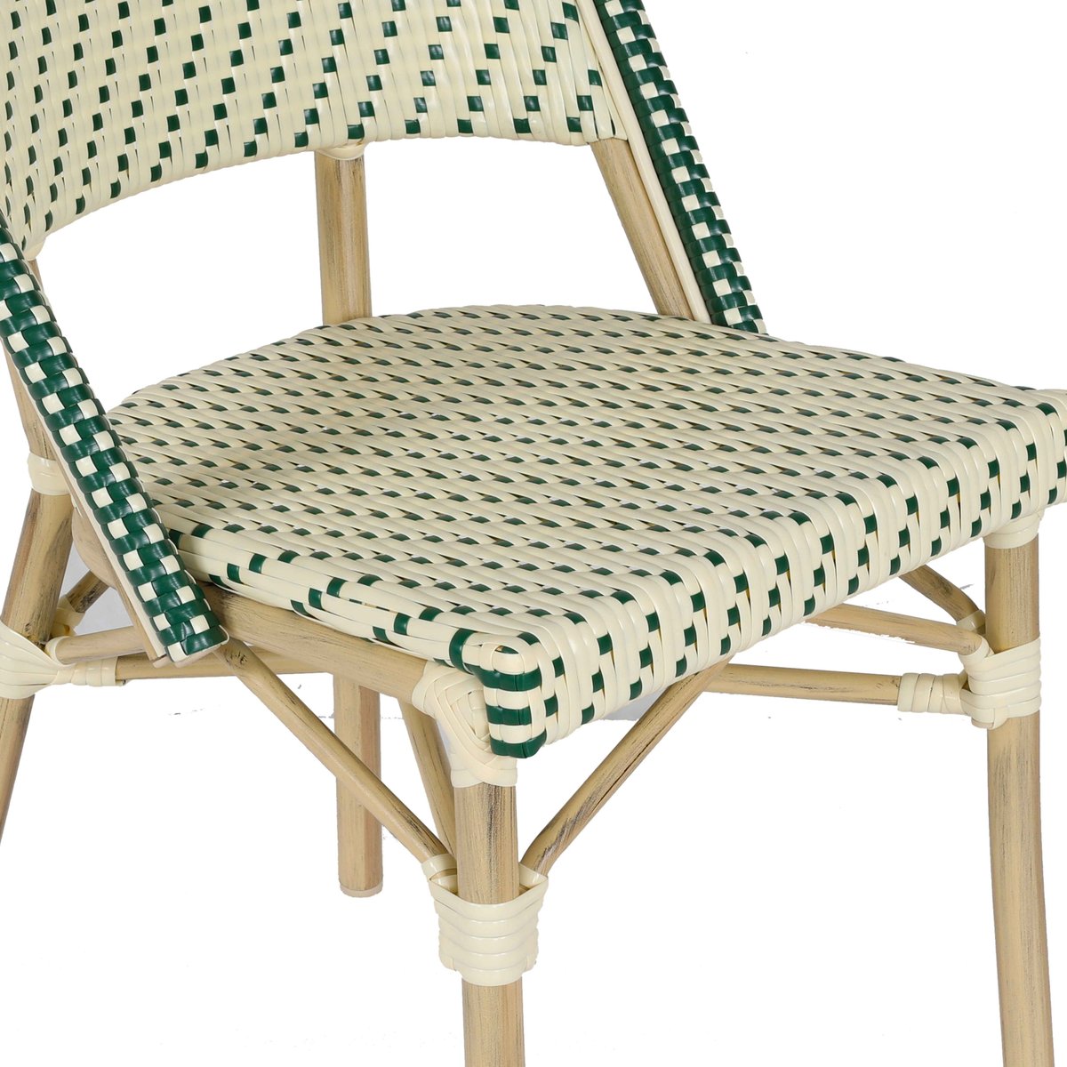 Chaise de terrasse bistrot parisien en aluminium et rotin, MARAIS vert foncé, OVIALA