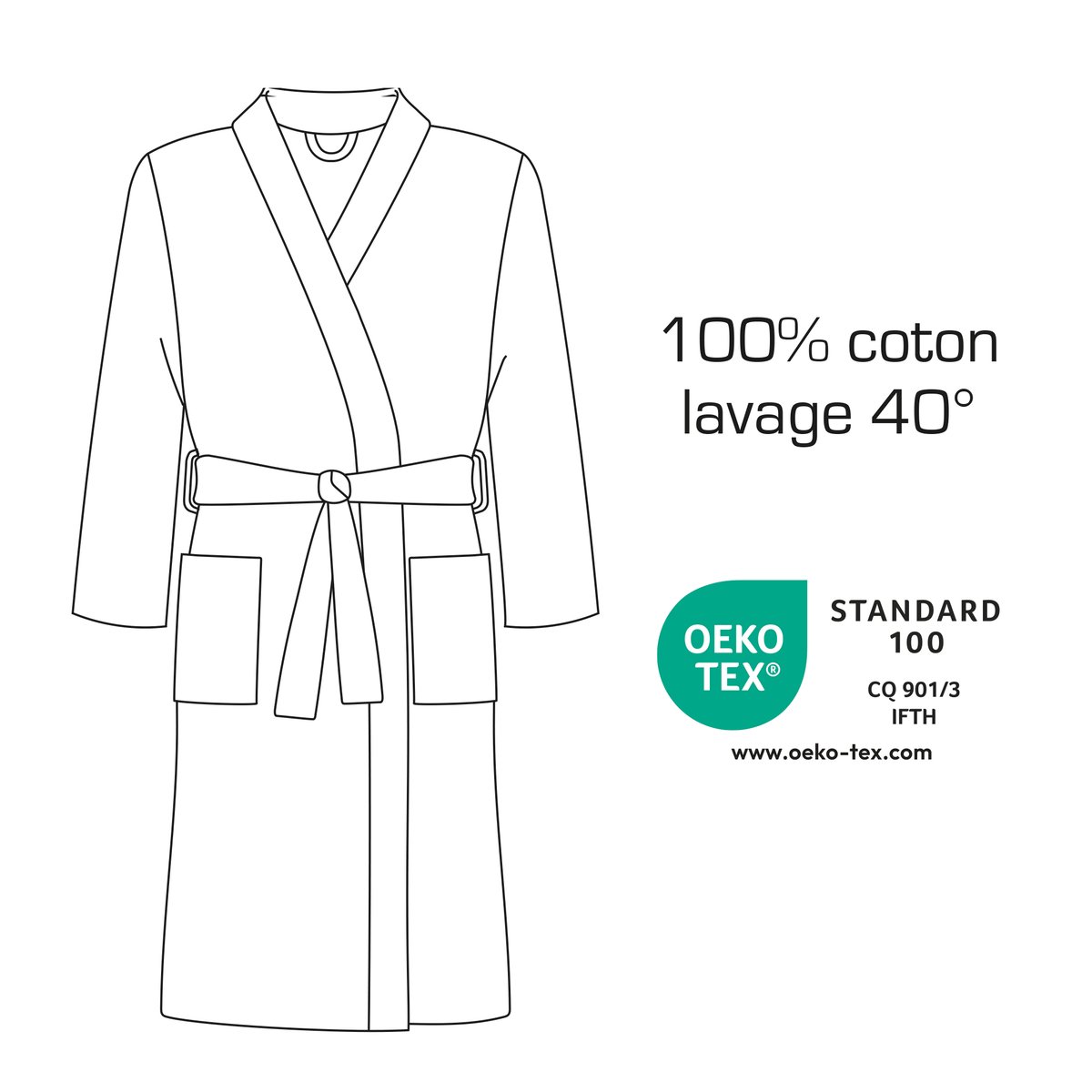 Peignoir col kimono brodé bouclette 100% coton, OM 1899 bleu, OLYMPIQUE DE MARSEILLE
