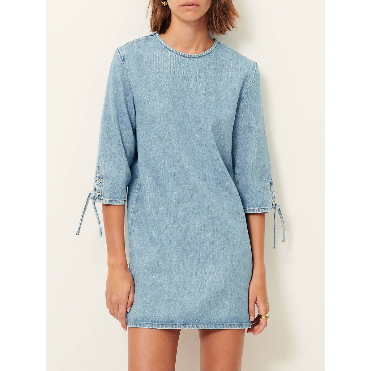 Robe courte à manches 3/4 lacées, en denim, TIZZANO bleu denim, SESSUN