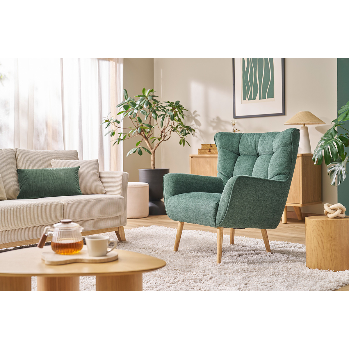 Fauteuil scandinave AVERY vert, MILIBOO