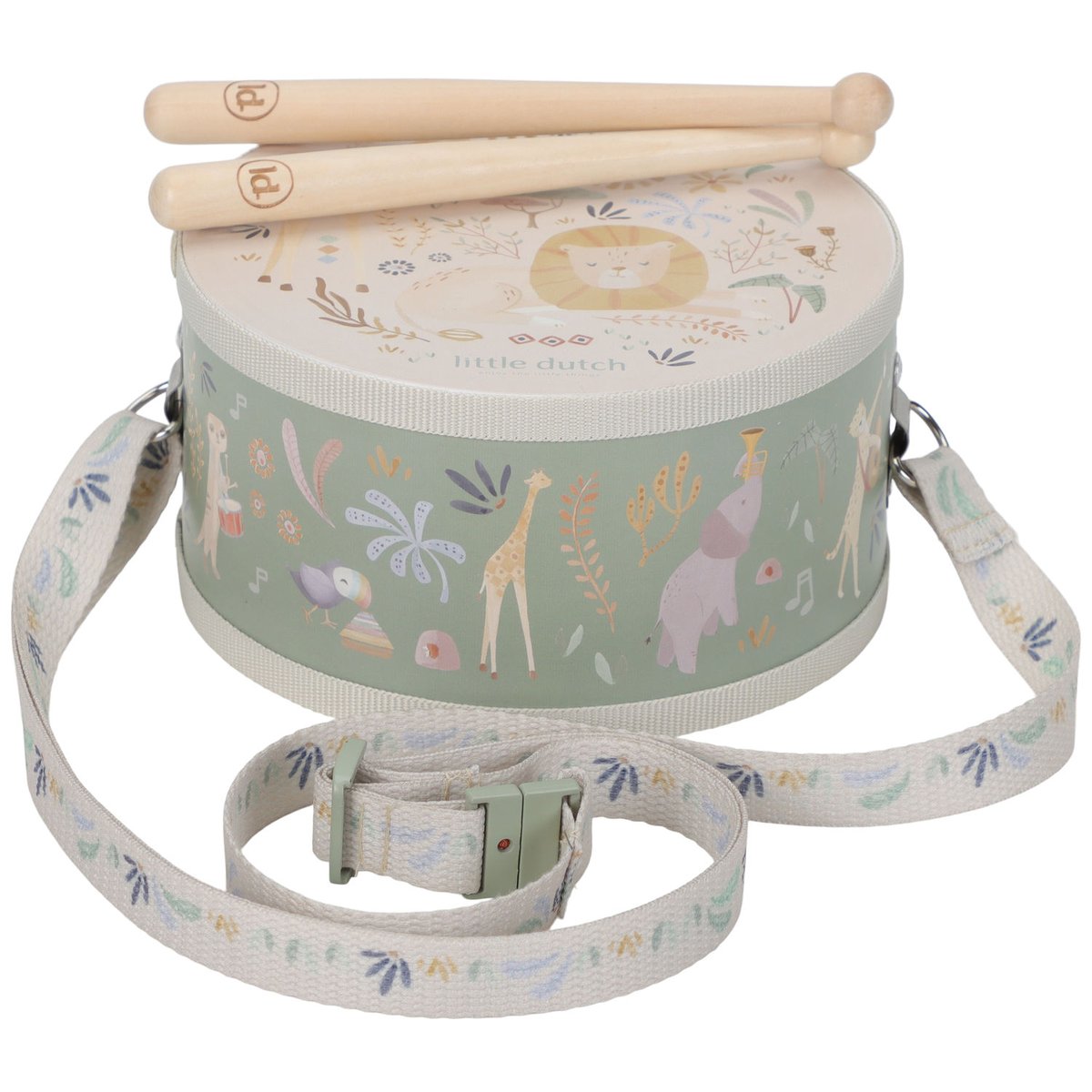 Tambour vert, multicolore, bois, LITTLE DUTCH