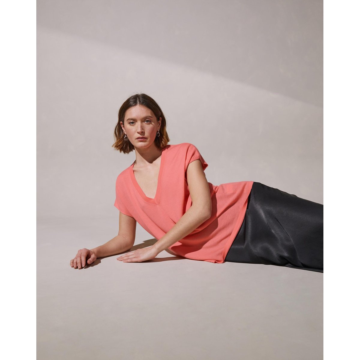 Pull oversize sans manches en cachemire rose saumon, RODIER