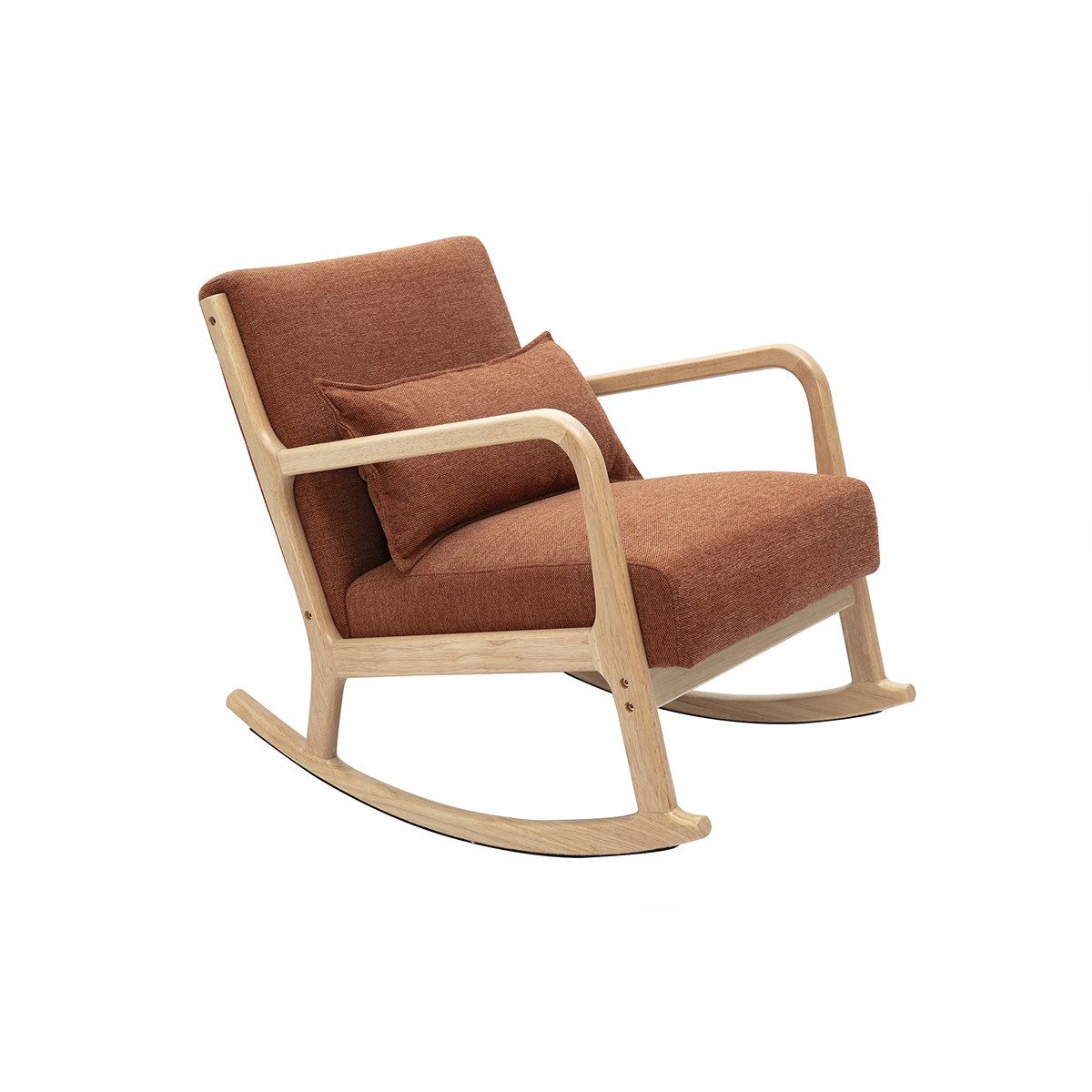 Rocking chair scandinave en tissu effet velours et bois clair massif DERRY terra cotta, MILIBOO