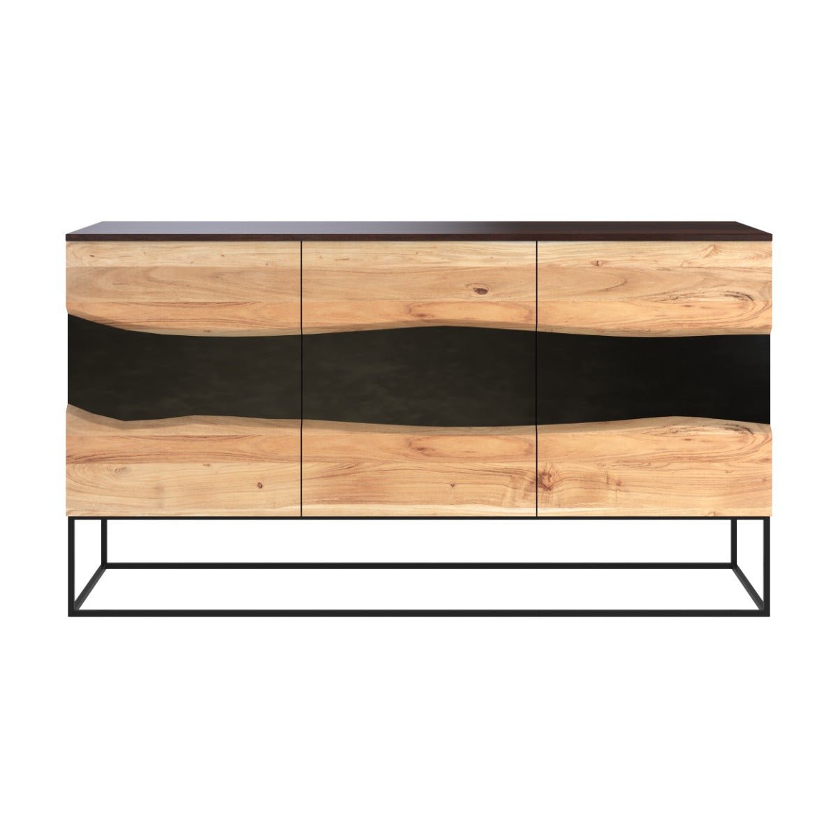 Buffet 3 portes en bois d'acacia et métal - ALABAMA bois foncé et noir, MAISON PAVANE