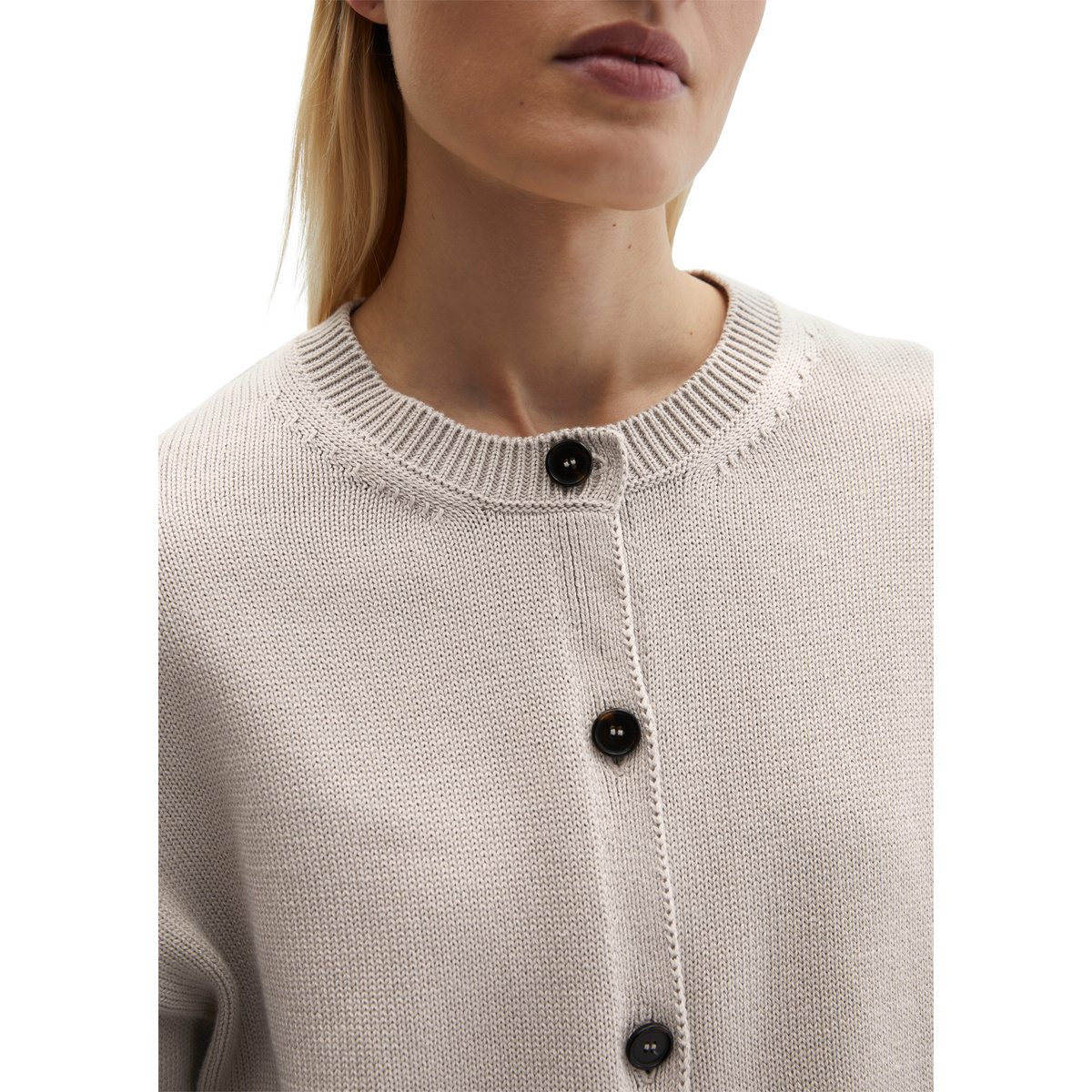 Cardigan oversized à col en V DfC en fil de coton organique gris clair, MARC O'POLO