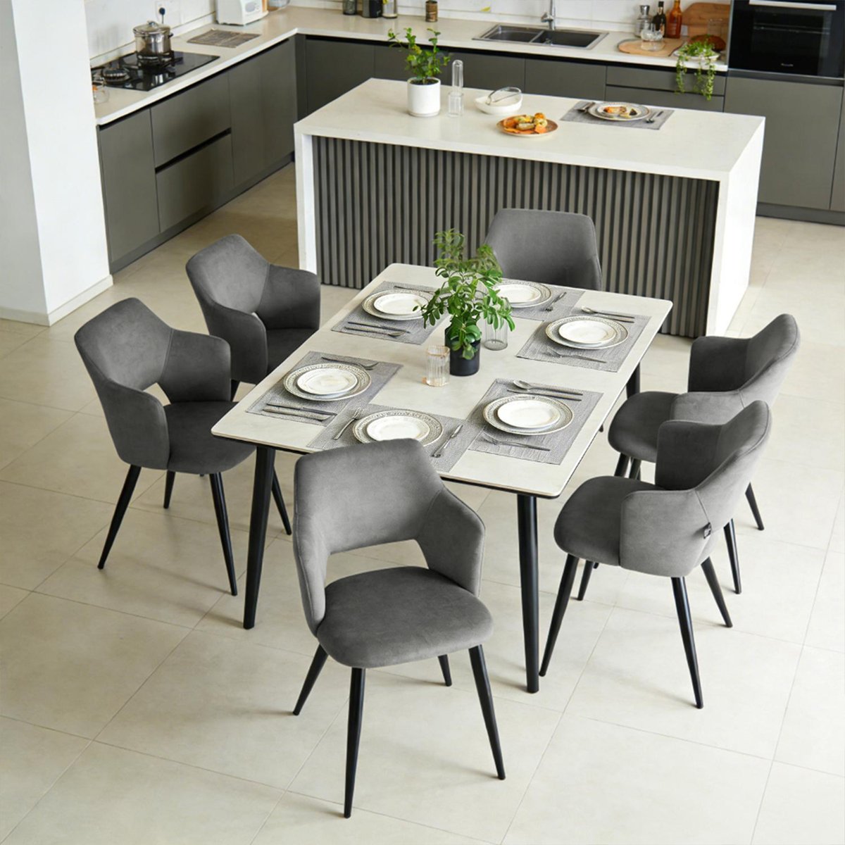 Lot de 6 chaises de salle à manger style scandinaves, AKANJINEW gris, MEUBLES COSY