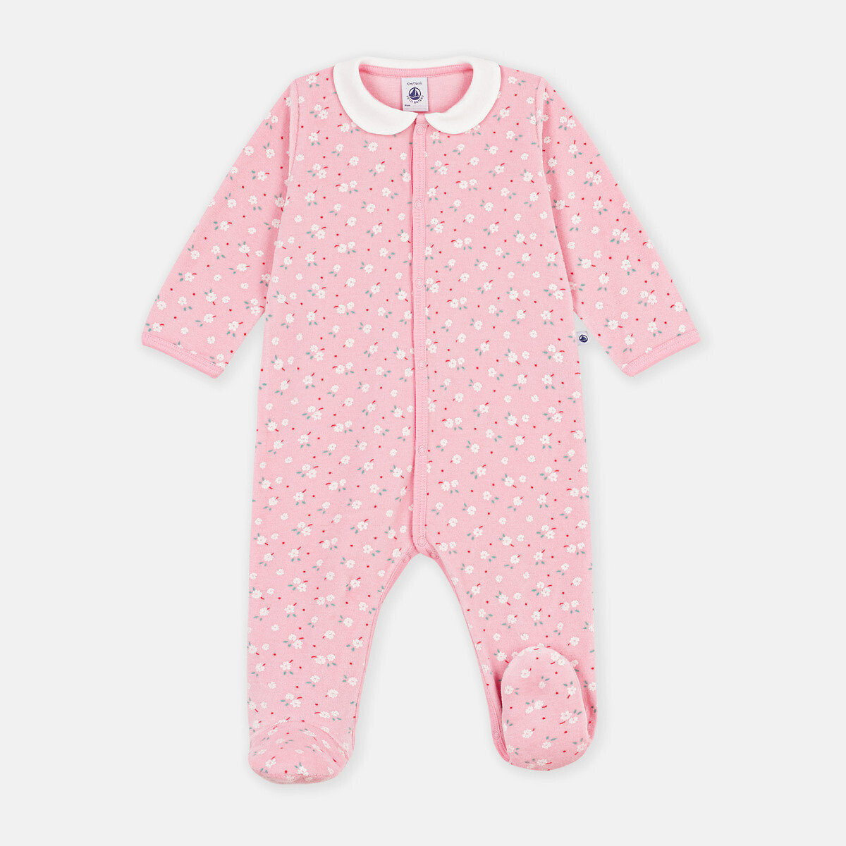 Pigiama con stampa a fiori, colletto Claudine rosa, PETIT BATEAU