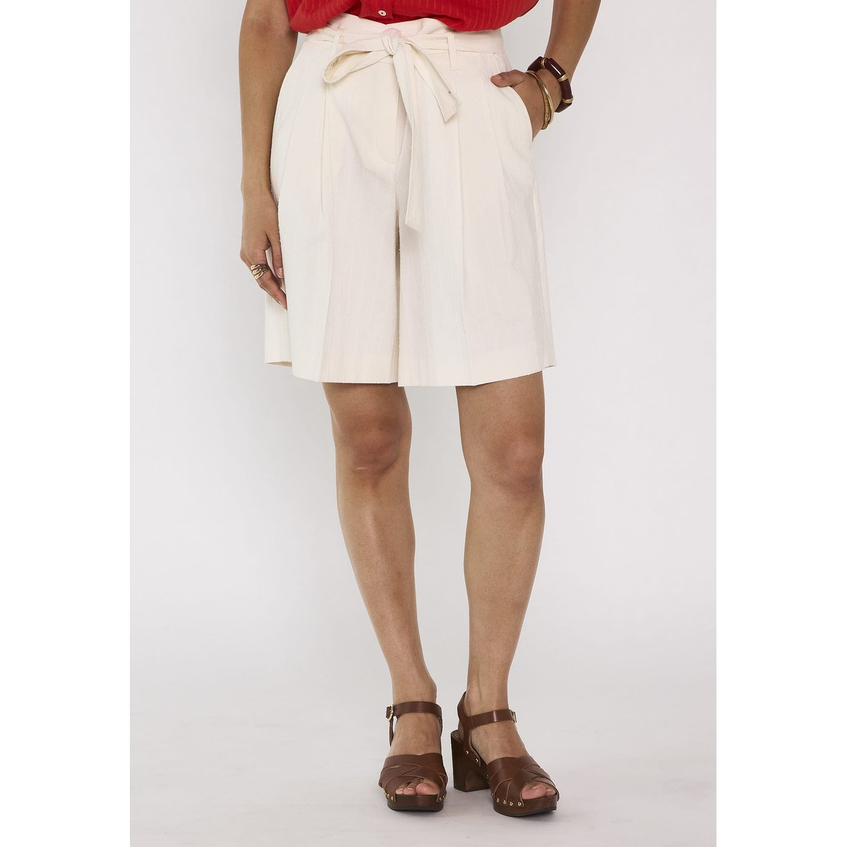 Bermuda droit en coton mélangé TIA blanc, Maison 123