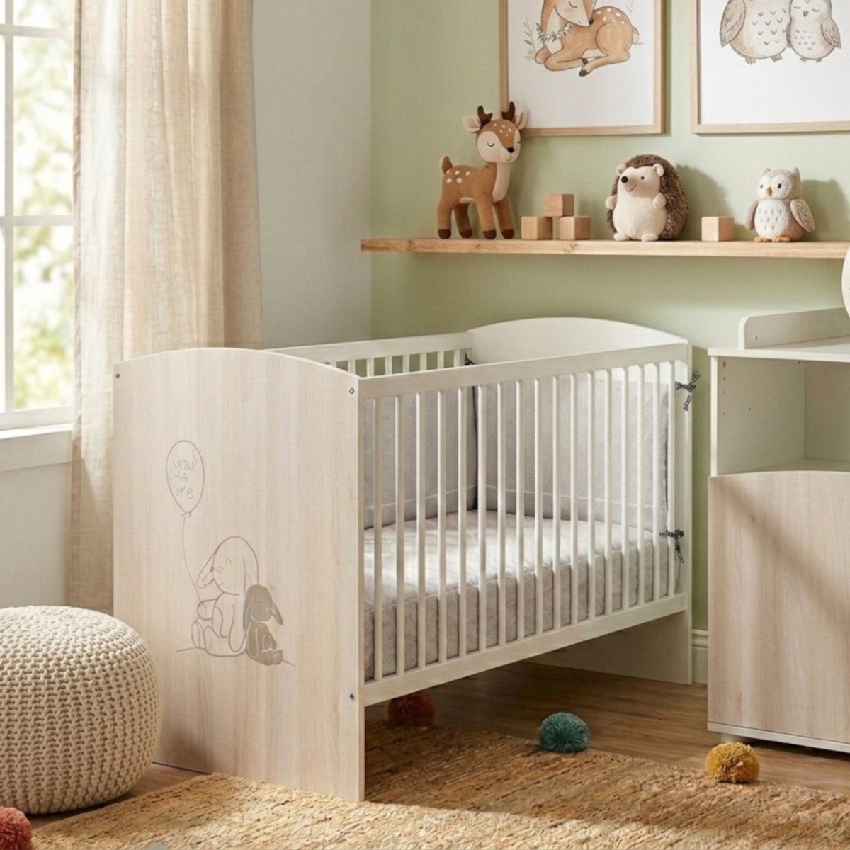 Lit 120x60 à barreaux décor bois beige, BABY PRICE
